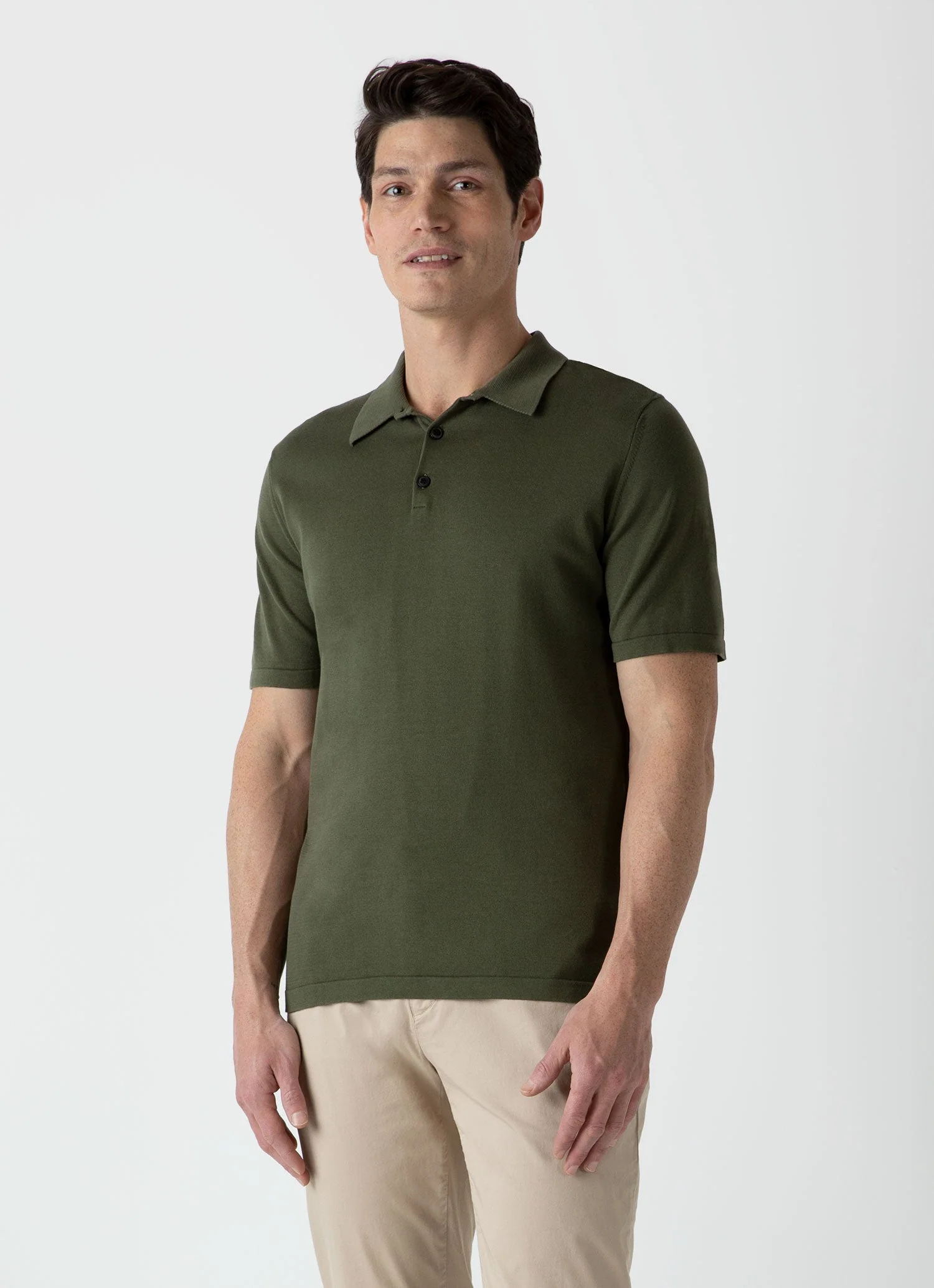 Men's Sea Island Cotton Knit Polo Shirt in Hunter Green - Image 2