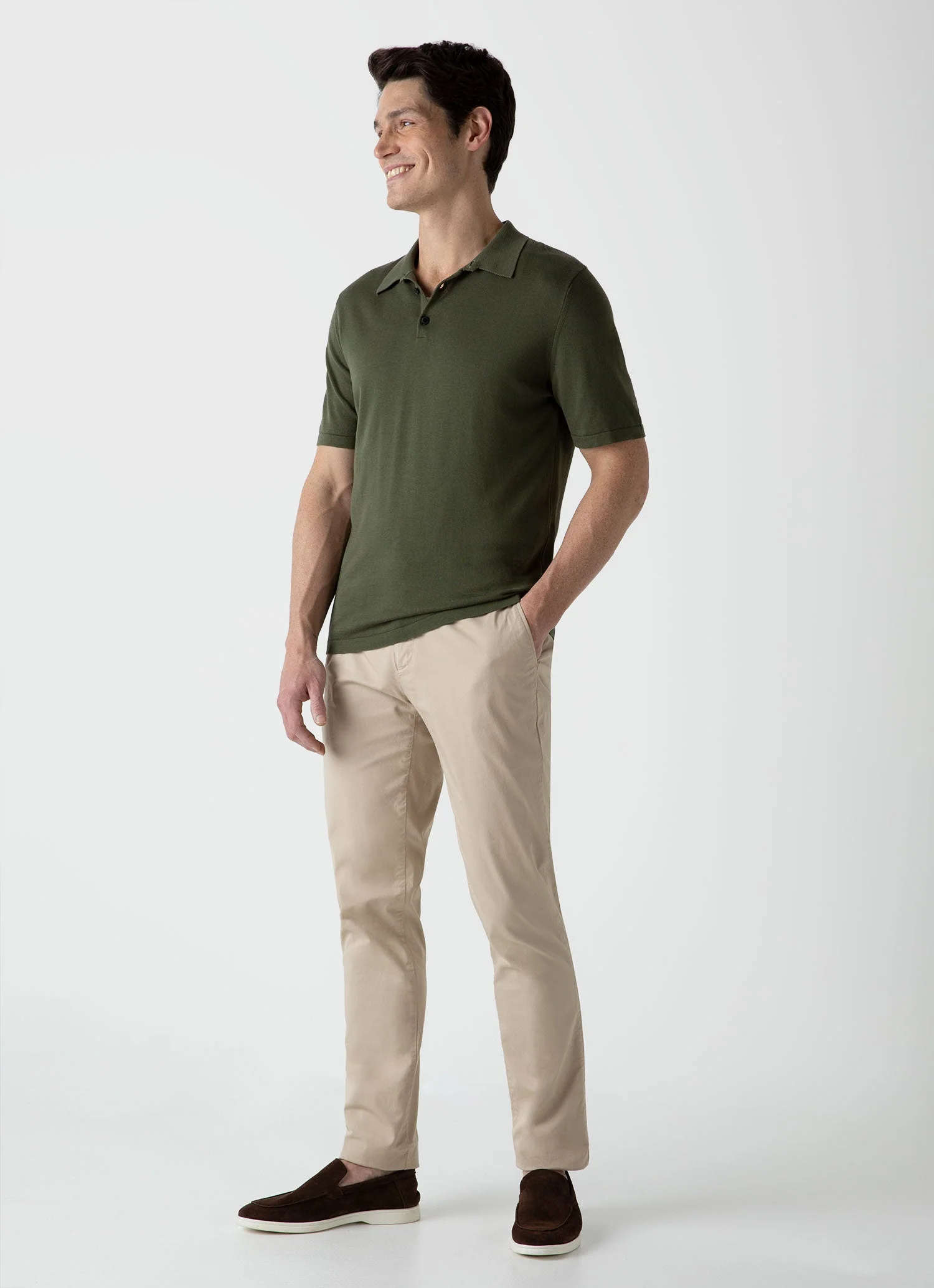 Men's Sea Island Cotton Knit Polo Shirt in Hunter Green - Image 3