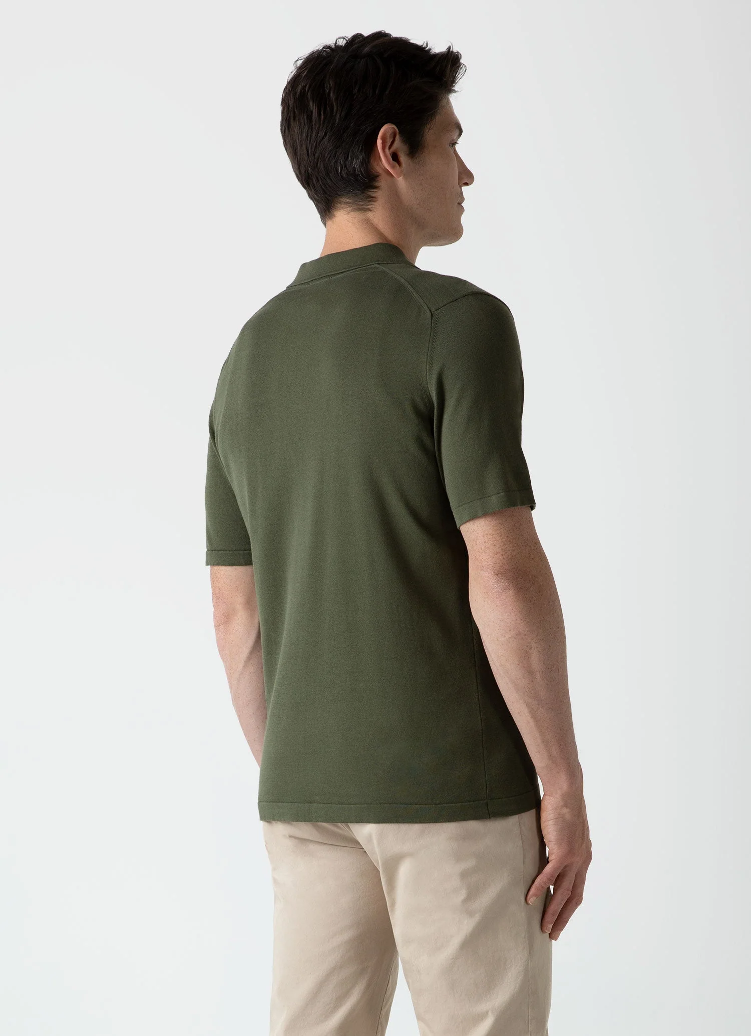 Men's Sea Island Cotton Knit Polo Shirt in Hunter Green - Image 4