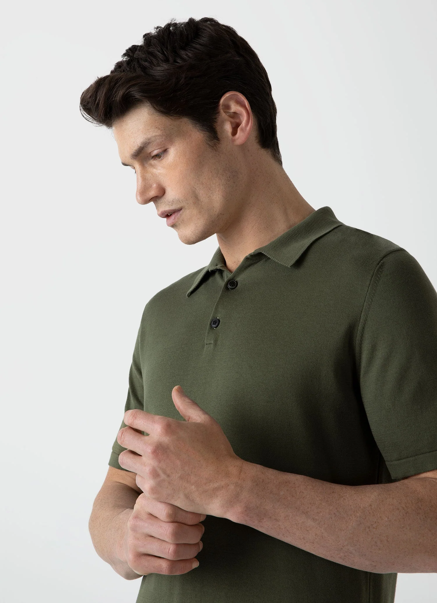 Men's Sea Island Cotton Knit Polo Shirt in Hunter Green - Image 5