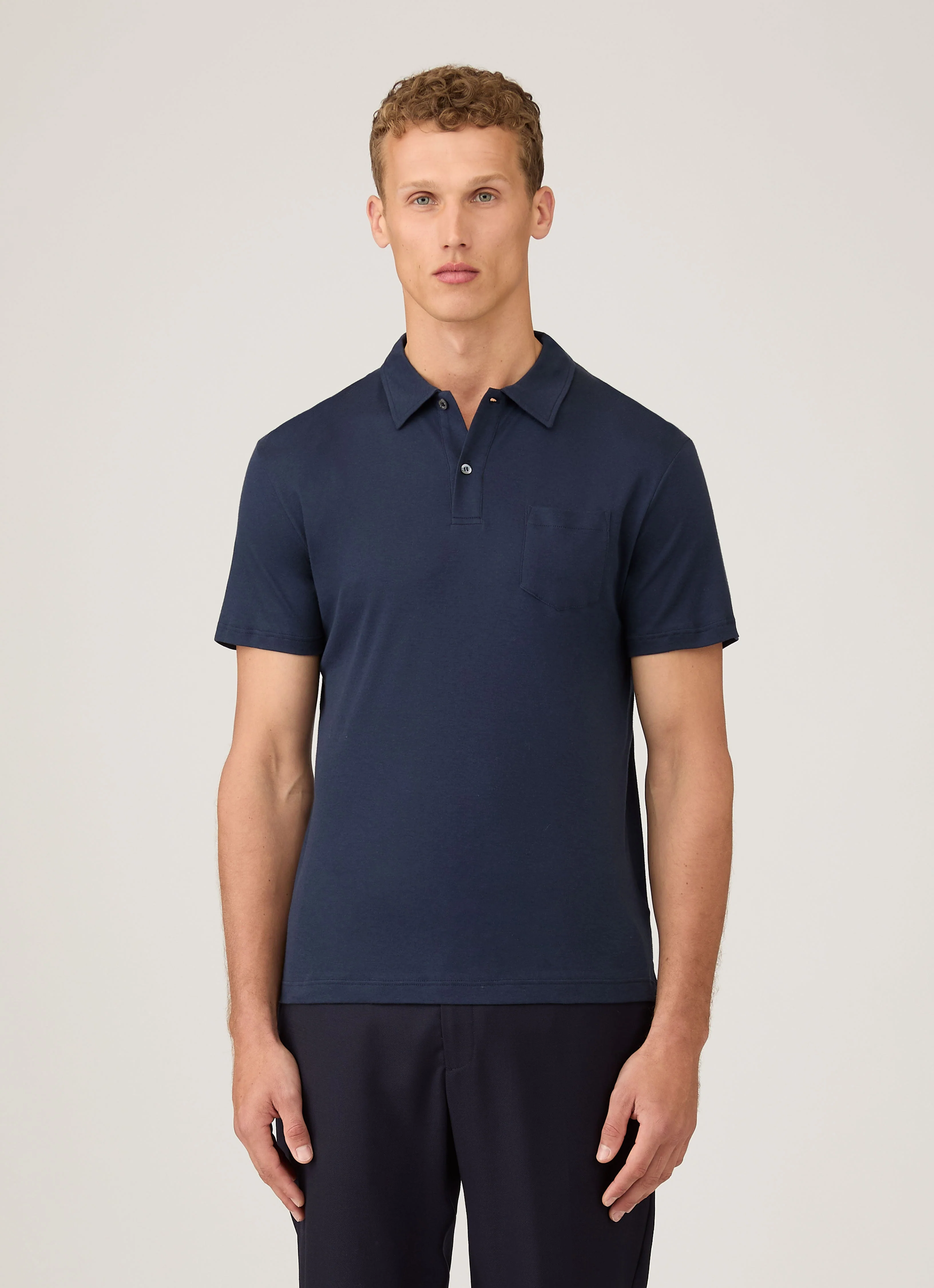 Men's Sea Island Cotton Jersey Polo Shirt in Navy - Image 2