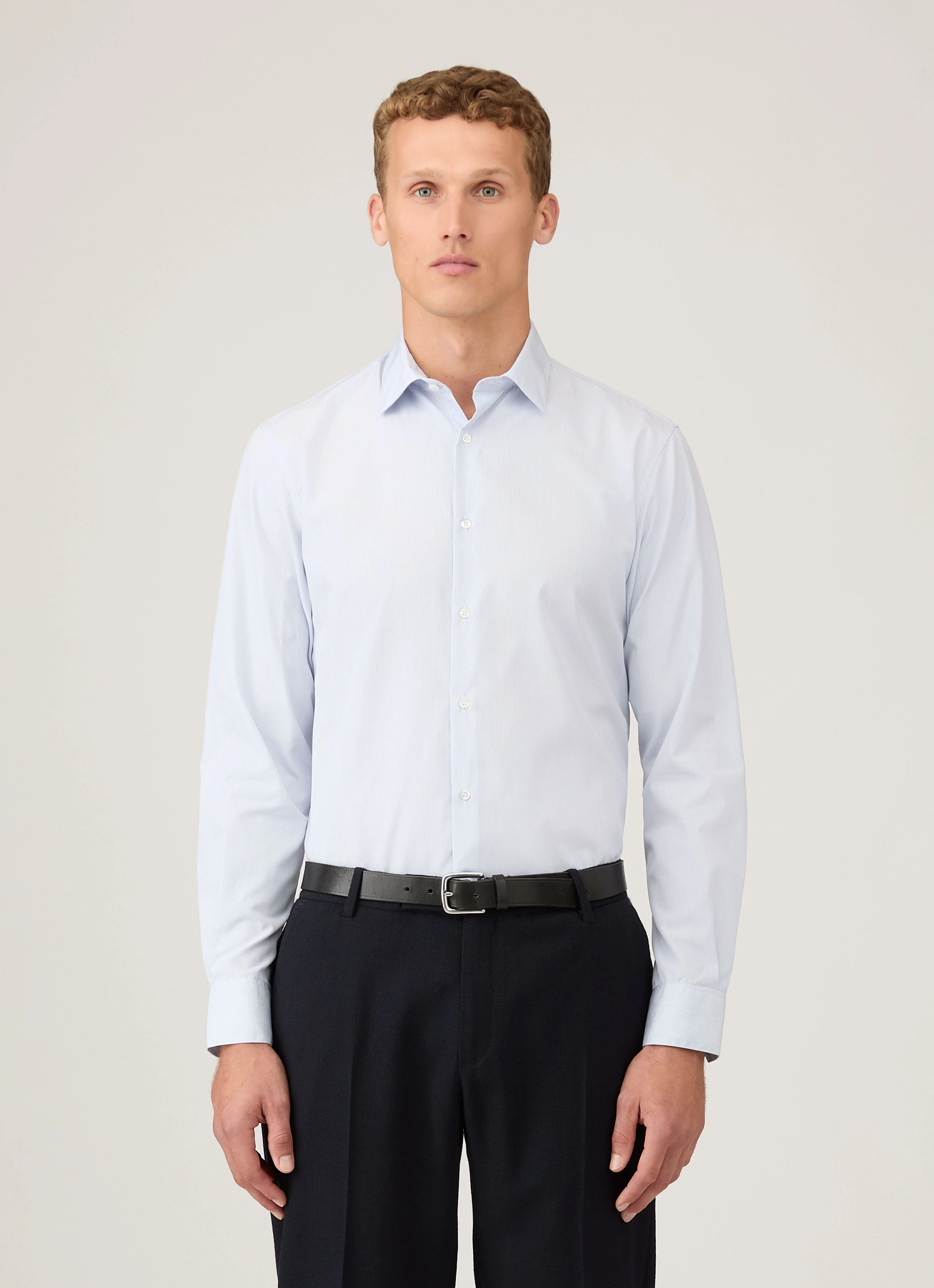 Men's Sea Island Cotton Shirt in Ink Blue - Image 2