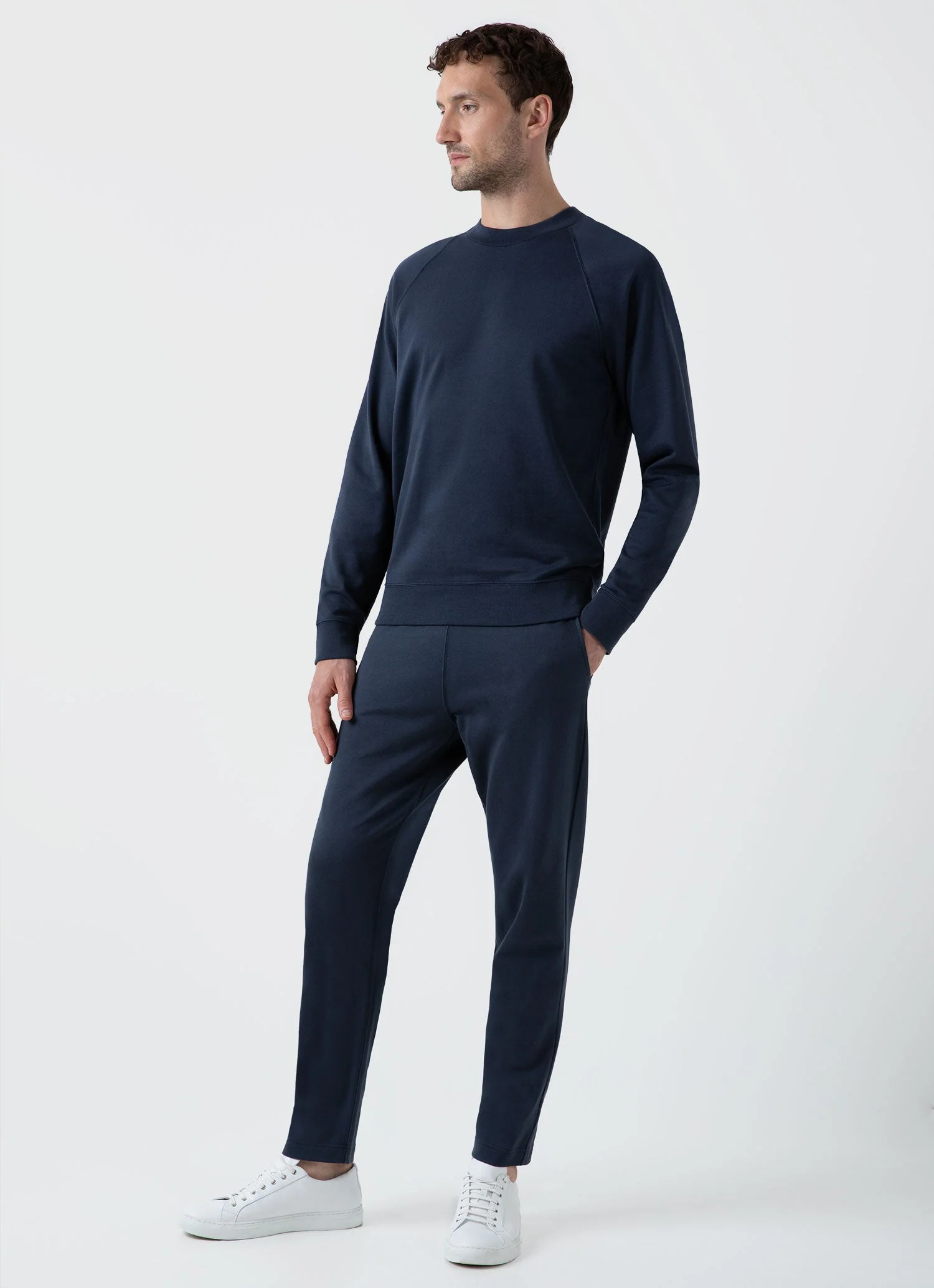 Men's Sea Island Cotton Sweatshirt in Navy - Image 3