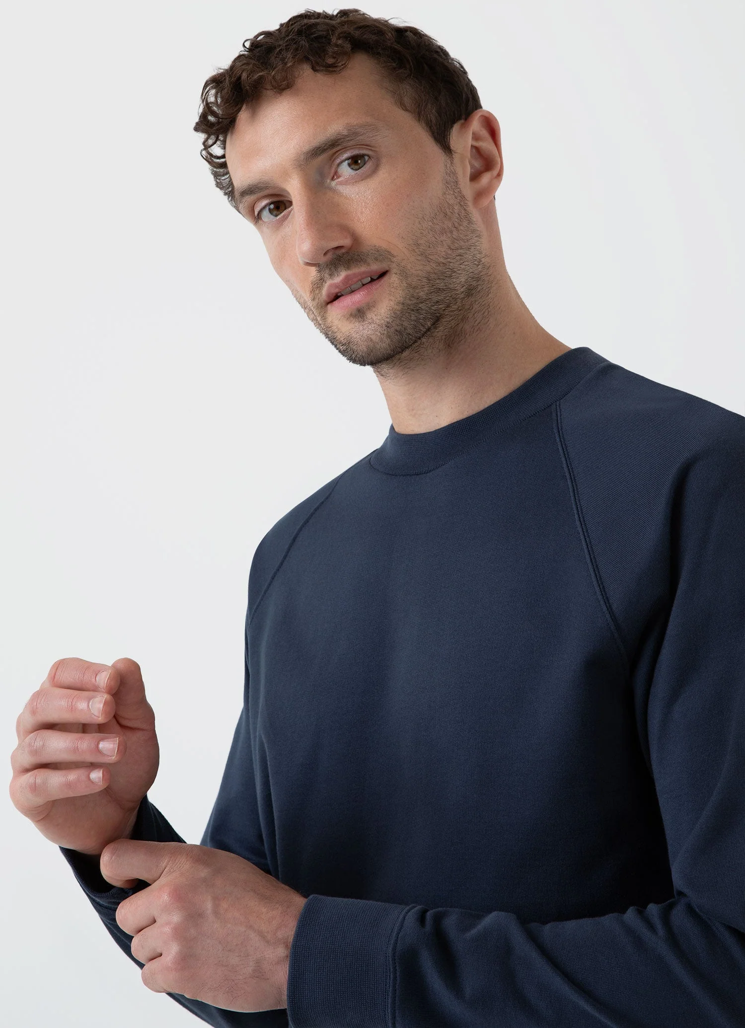 Men's Sea Island Cotton Sweatshirt in Navy - Image 5