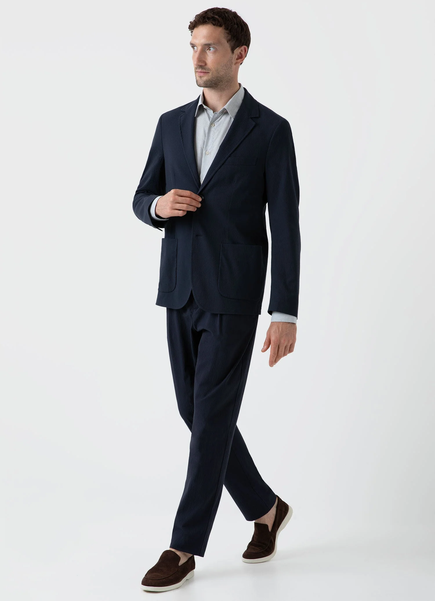 Men's Seersucker Blazer in Navy - Image 3