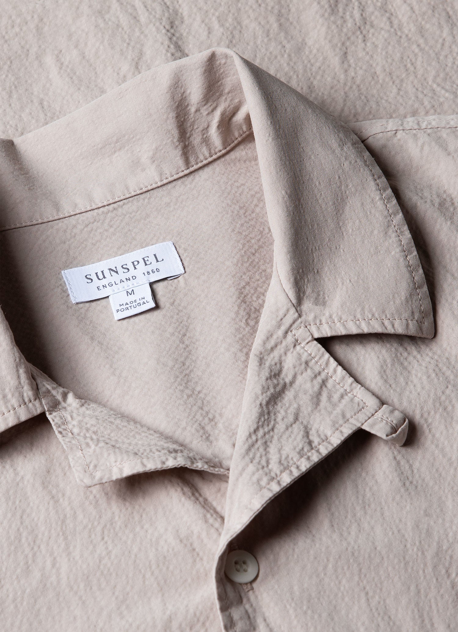 Men's Seersucker Camp Collar Shirt in Light Sand - Image 4