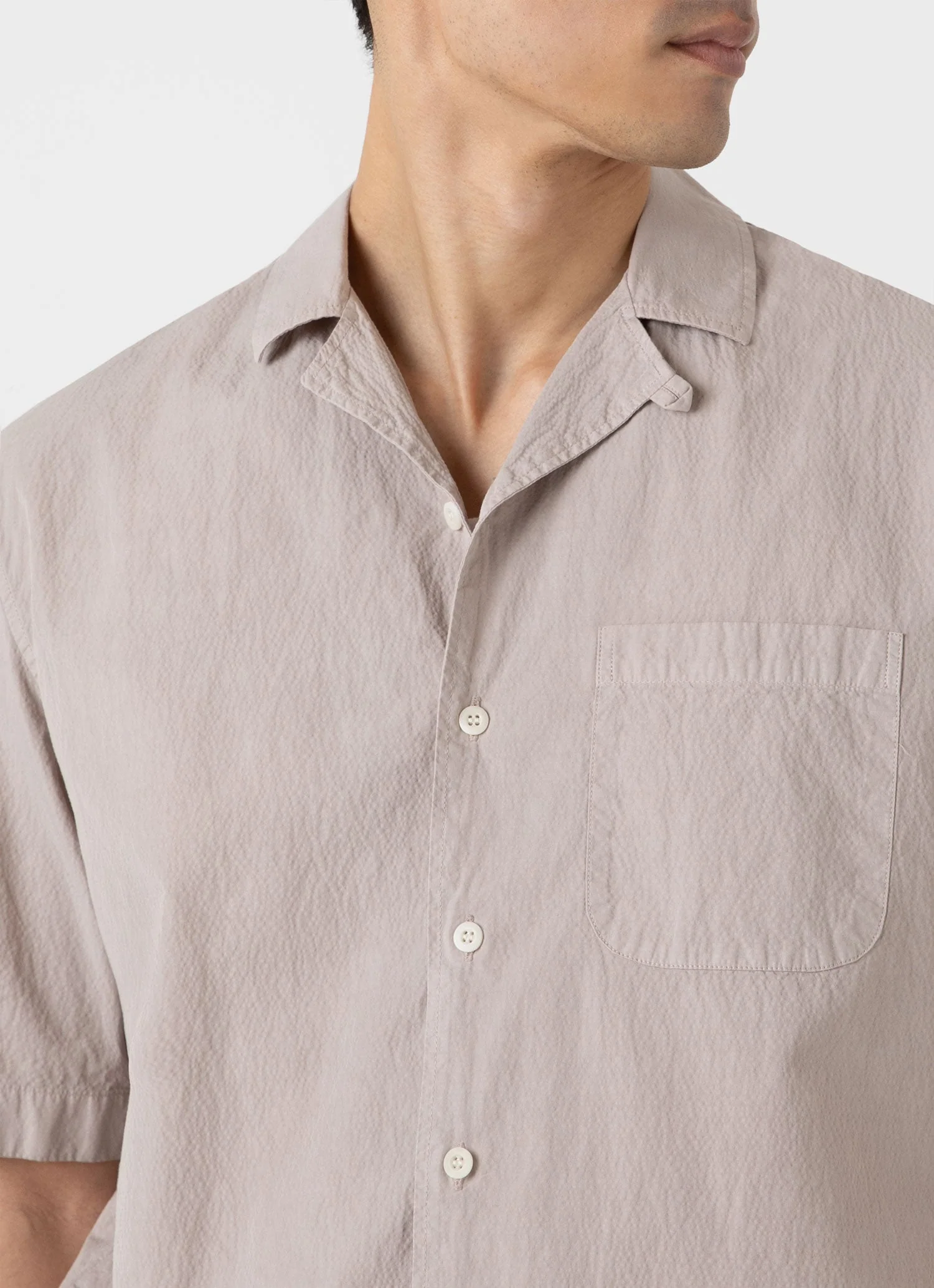 Men's Seersucker Camp Collar Shirt in Light Sand - Image 6