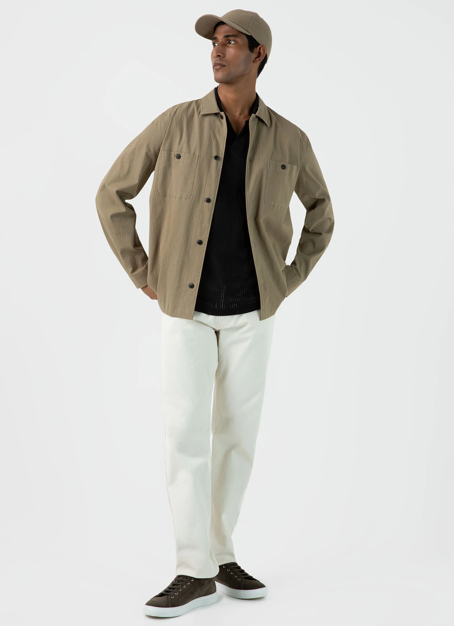 Men's Seersucker Overshirt in Dark Stone - Image 3