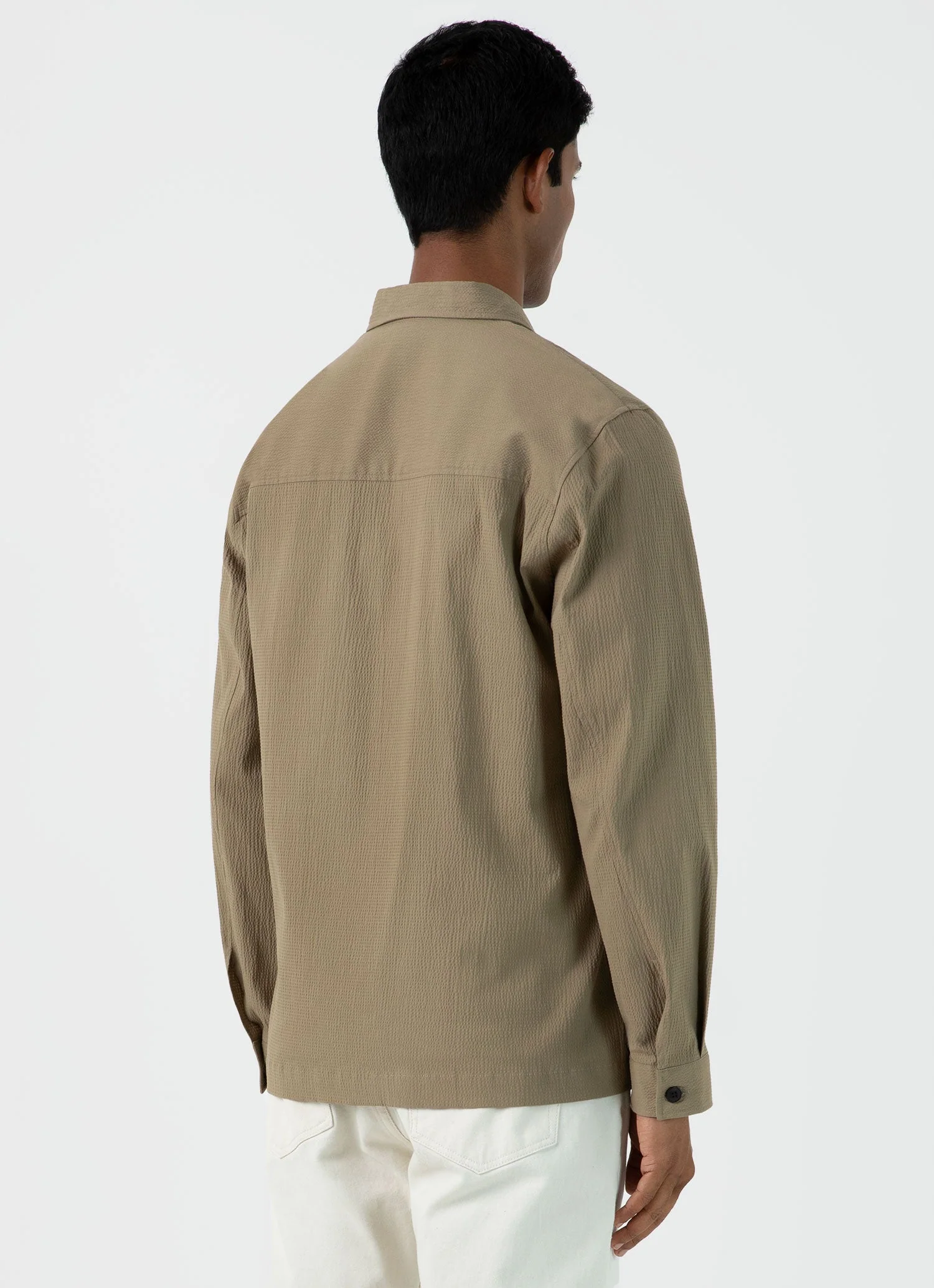 Men's Seersucker Overshirt in Dark Stone - Image 5