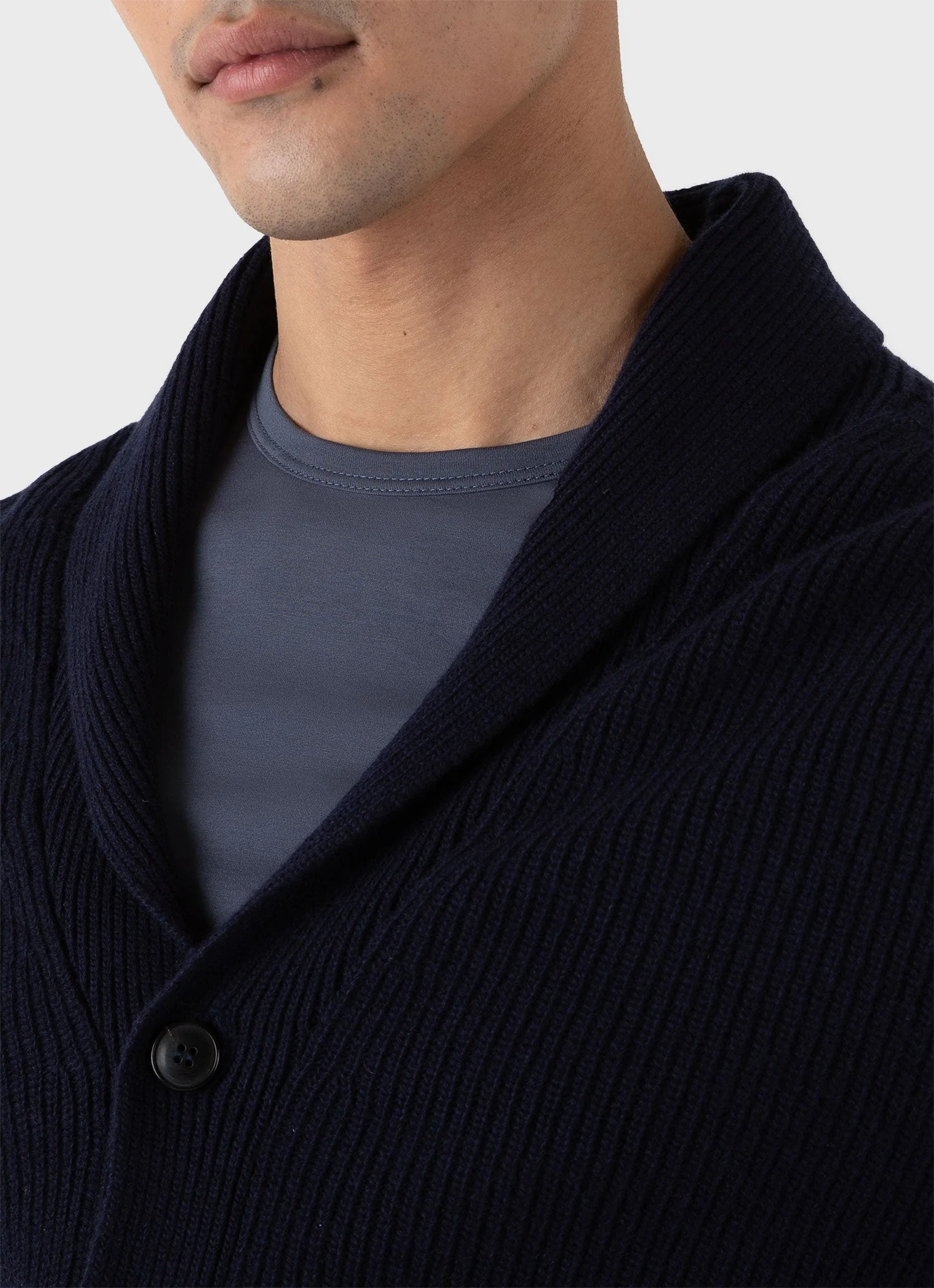 Men's Shawl Neck Cardigan in Navy - Image 6