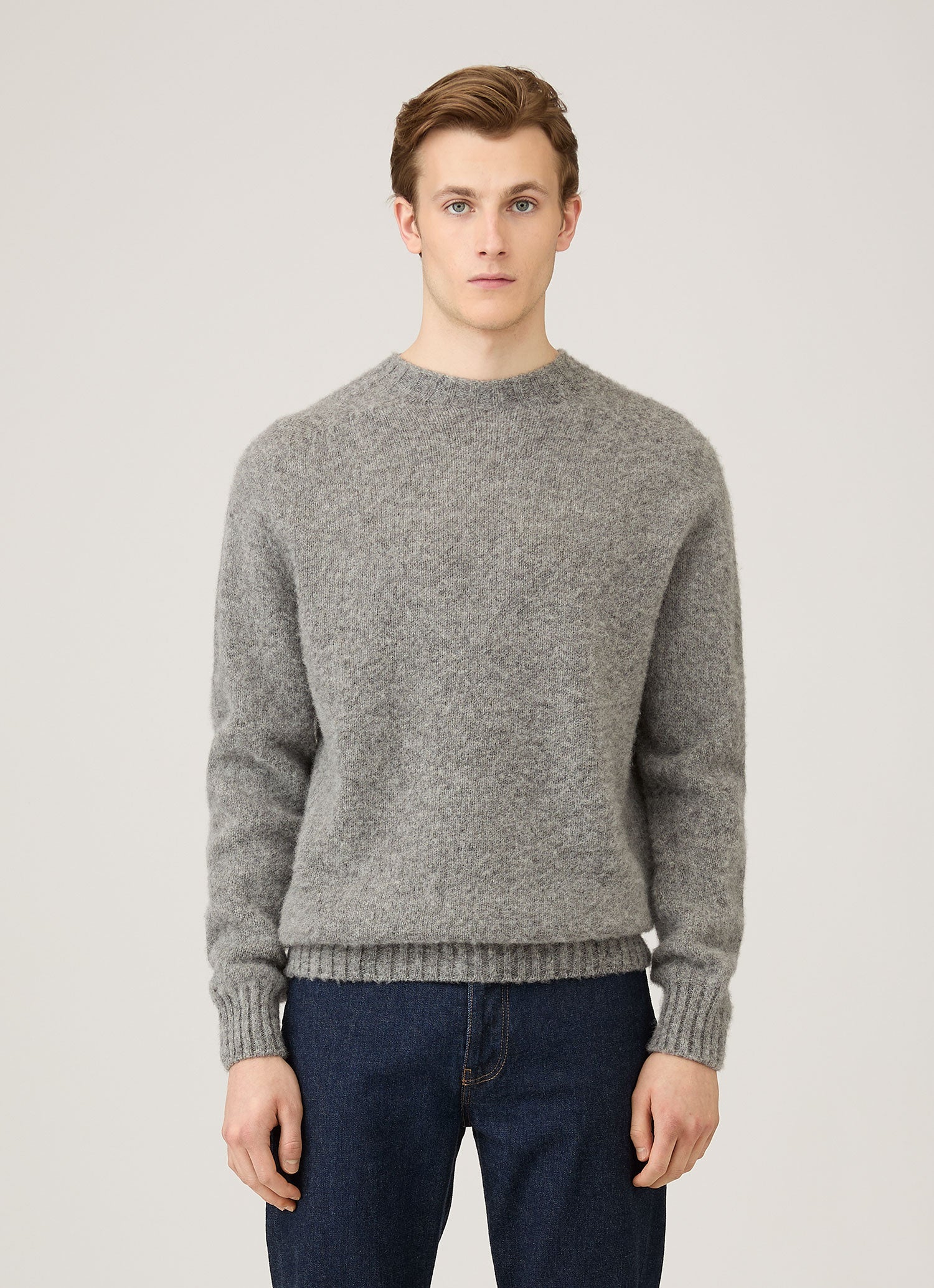 Men's Shetland Crew Neck Jumper in Mid Grey Melange - Image 2