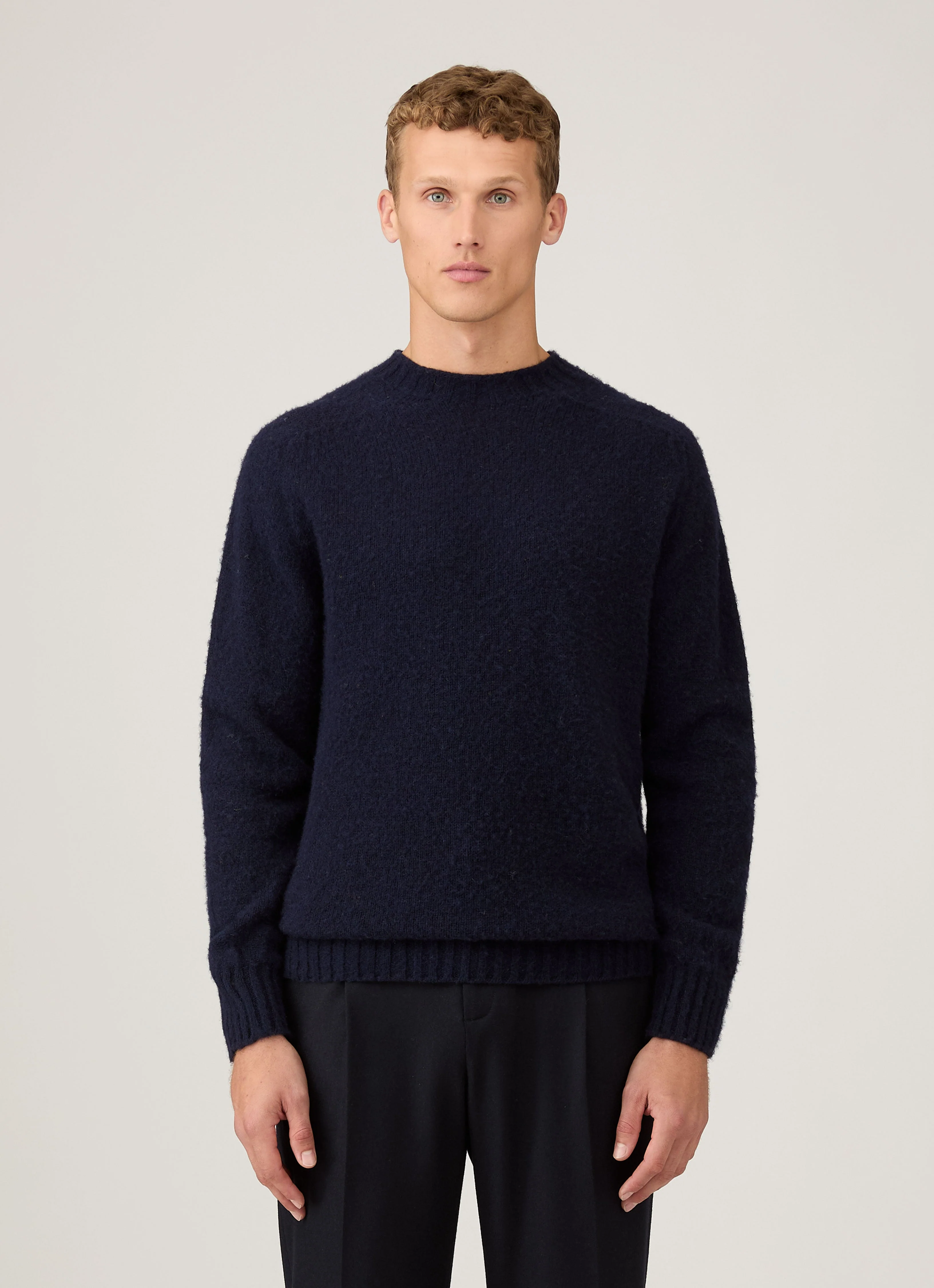 Men's Shetland Crew Neck Jumper in Navy - Image 2