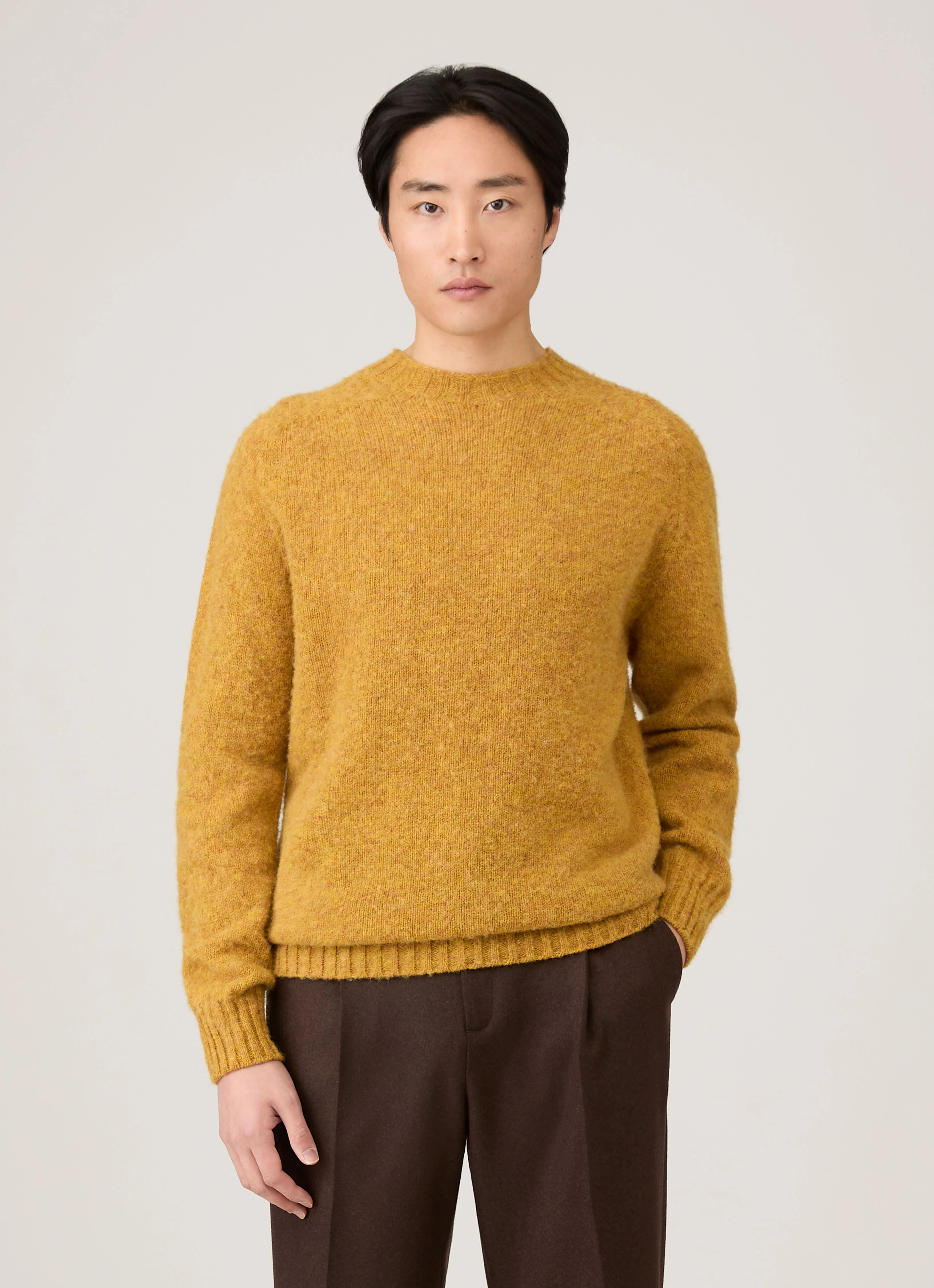 Men's Shetland Crew Neck Jumper in Saffron - Image 2