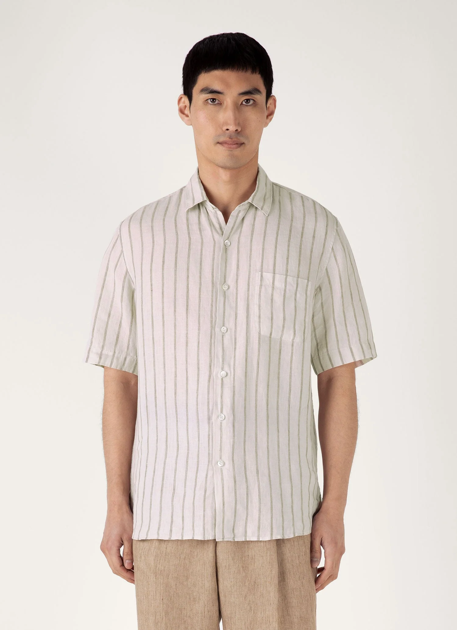 Men's Short Sleeve Linen Shirt in Dune/Ecru - Image 2