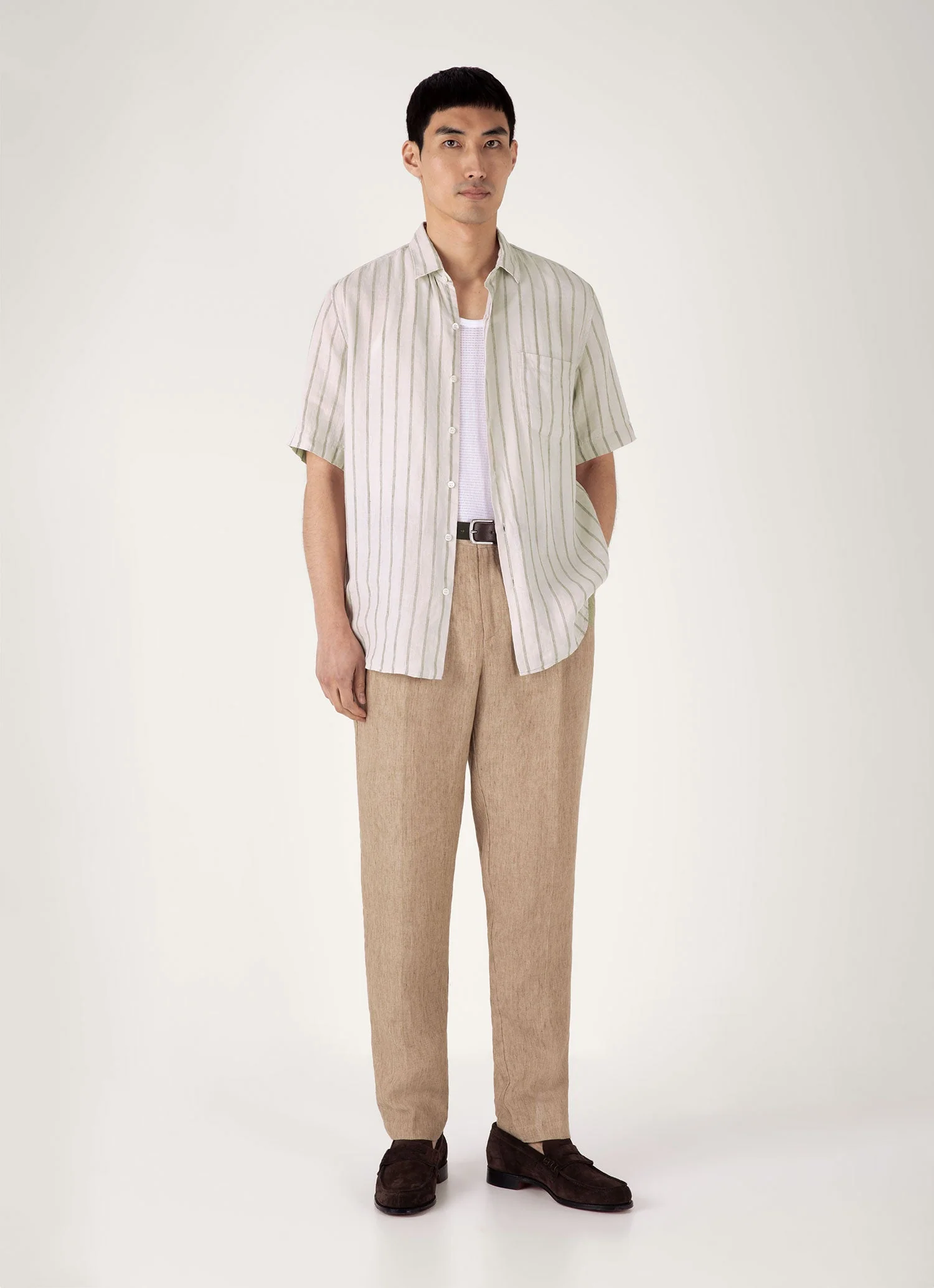 Men's Short Sleeve Linen Shirt in Dune/Ecru - Image 3