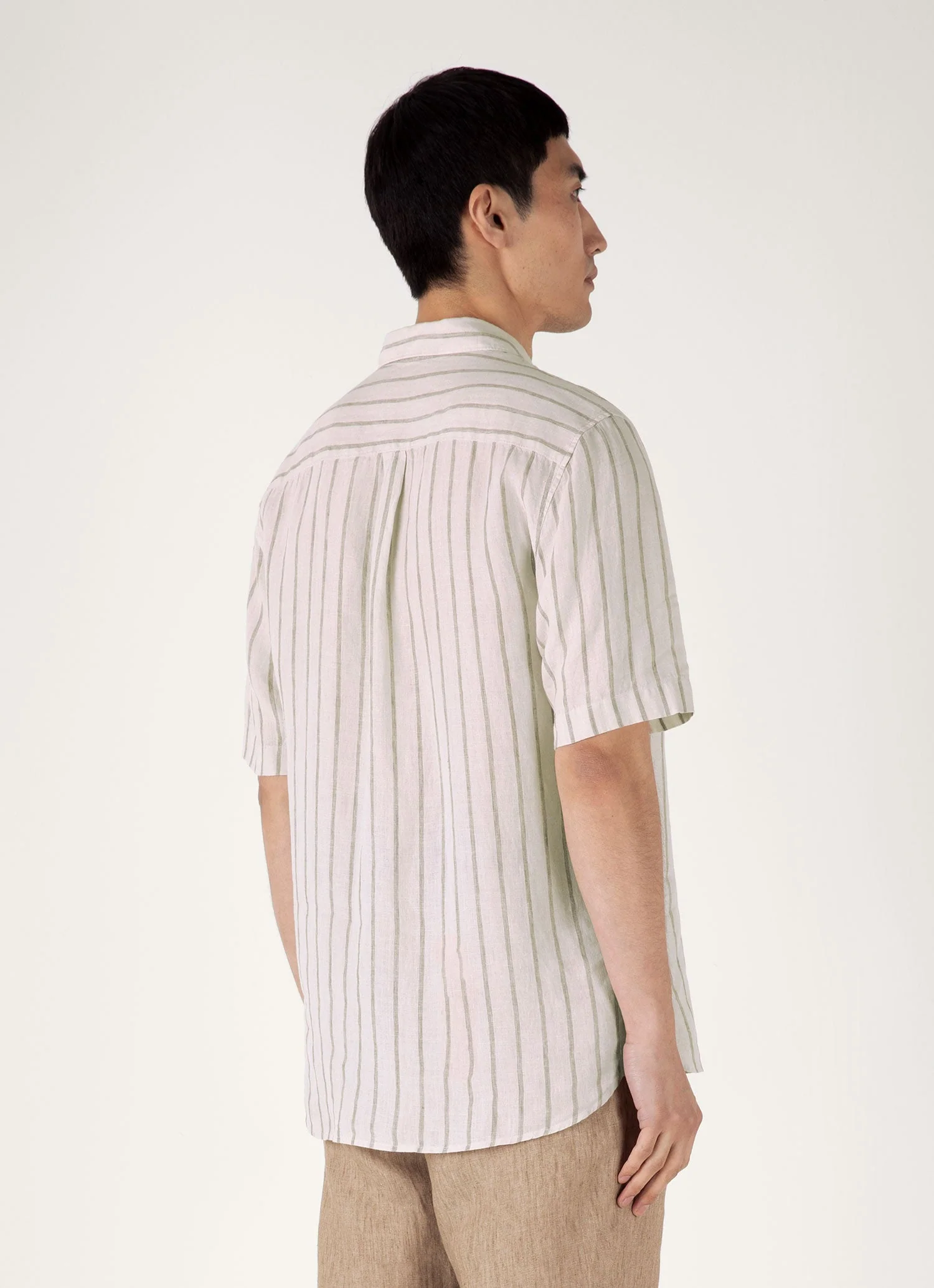 Men's Short Sleeve Linen Shirt in Dune/Ecru - Image 5
