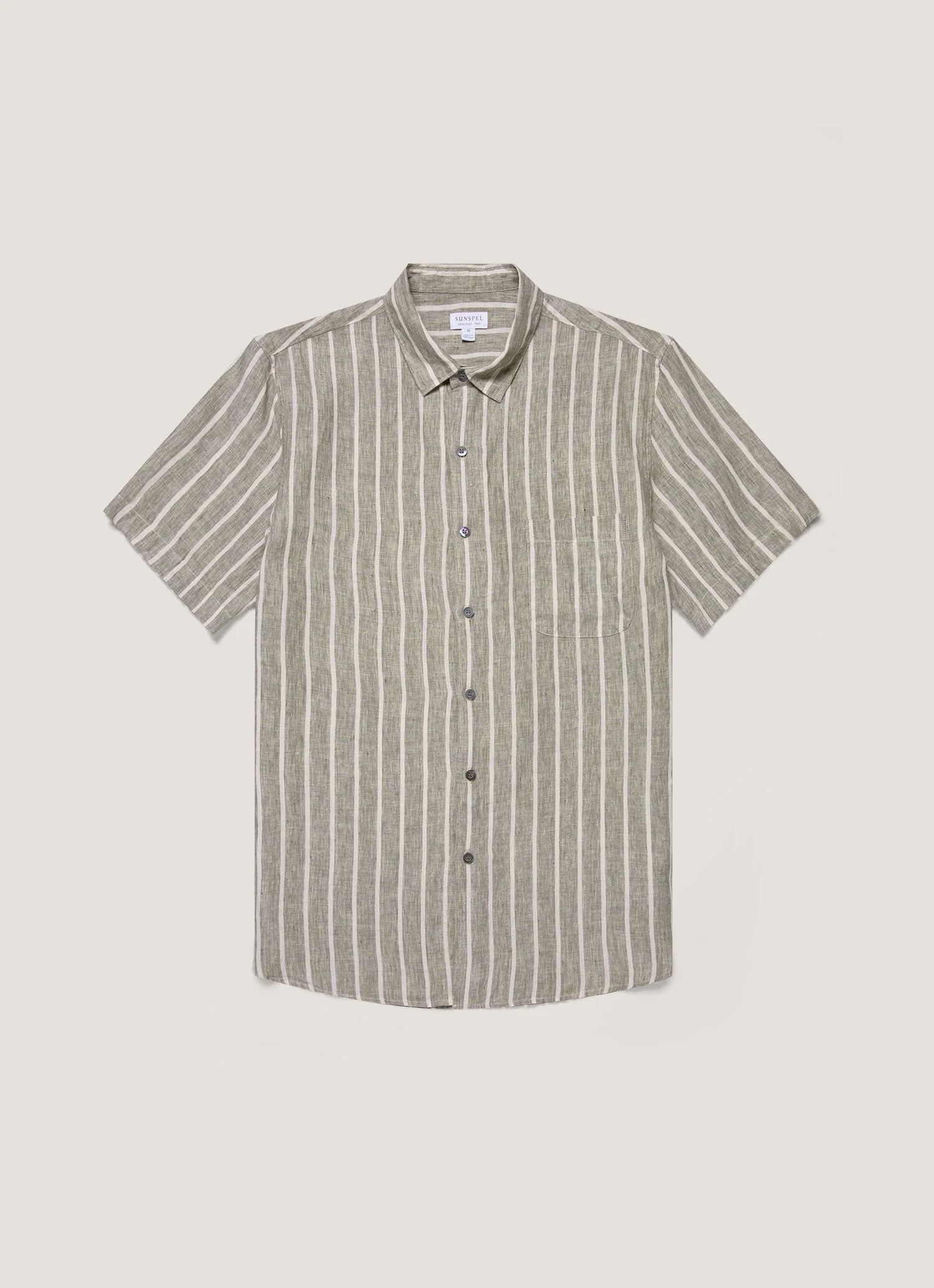 Men's Short Sleeve Linen Shirt in Dusk Green/Ecru