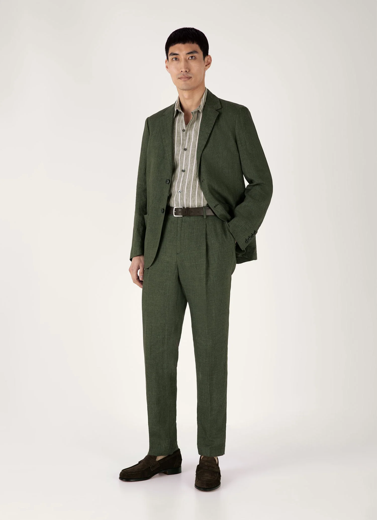 Men's Short Sleeve Linen Shirt in Dusk Green/Ecru - Image 3