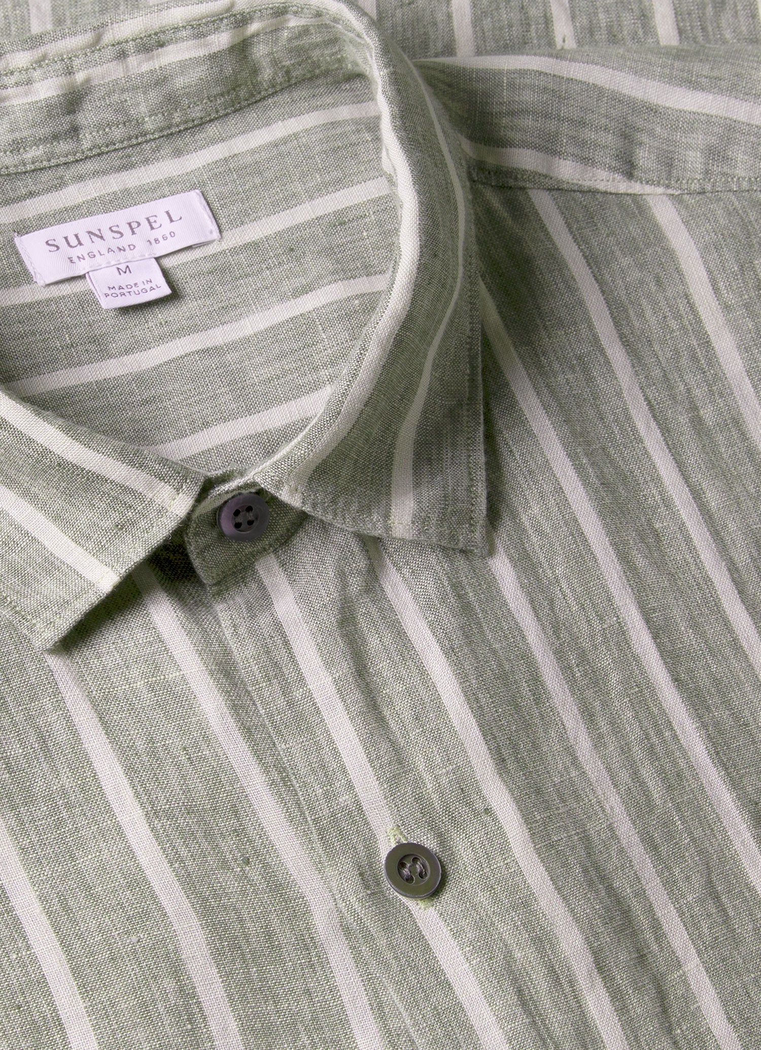 Men's Short Sleeve Linen Shirt in Dusk Green/Ecru - Image 4