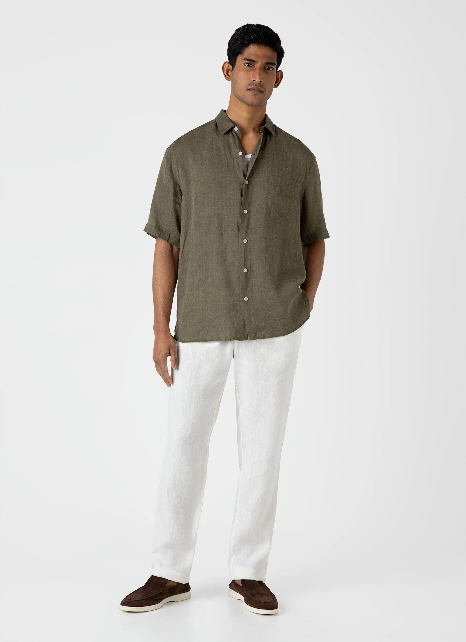 Men's Short Sleeve Linen Shirt in Khaki - Image 3