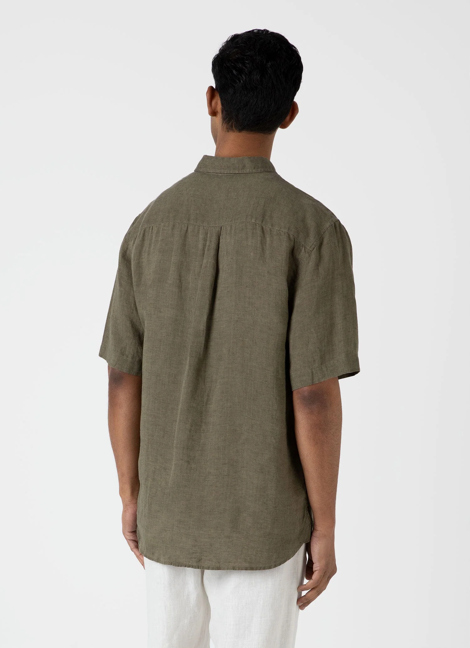 Men's Short Sleeve Linen Shirt in Khaki - Image 5