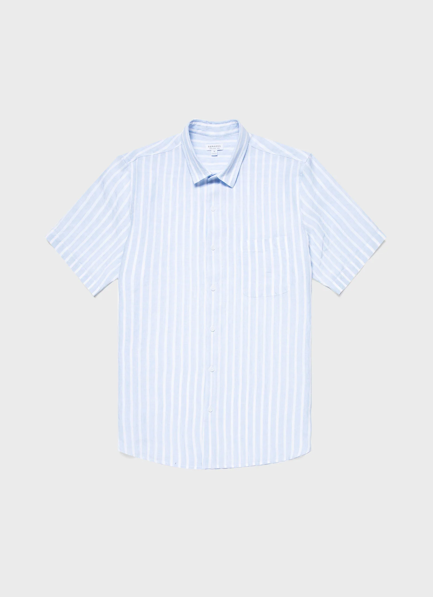 Men's Short Sleeve Linen Shirt in Light Blue/White