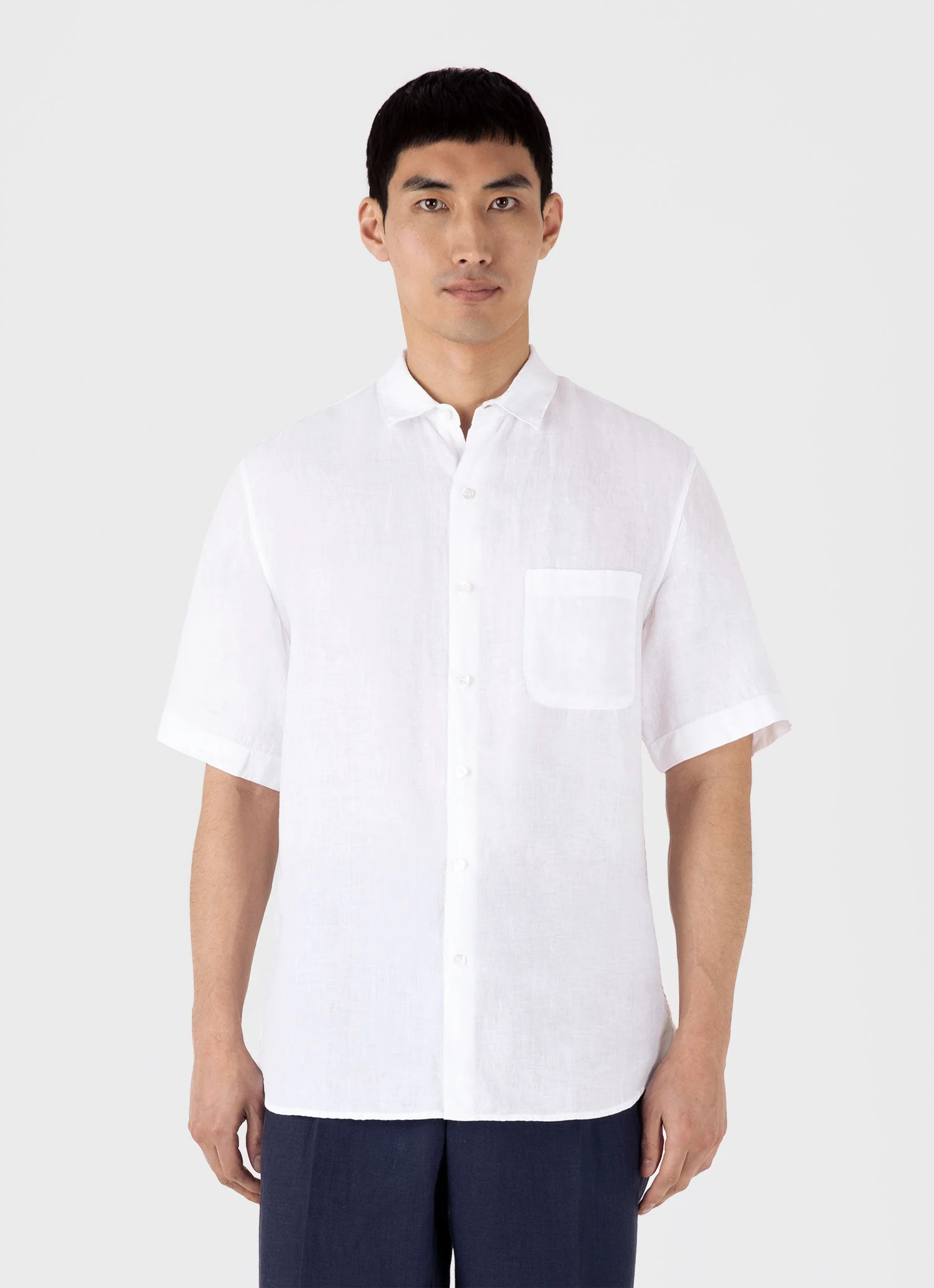 Men's Short Sleeve Linen Shirt in White - Image 2
