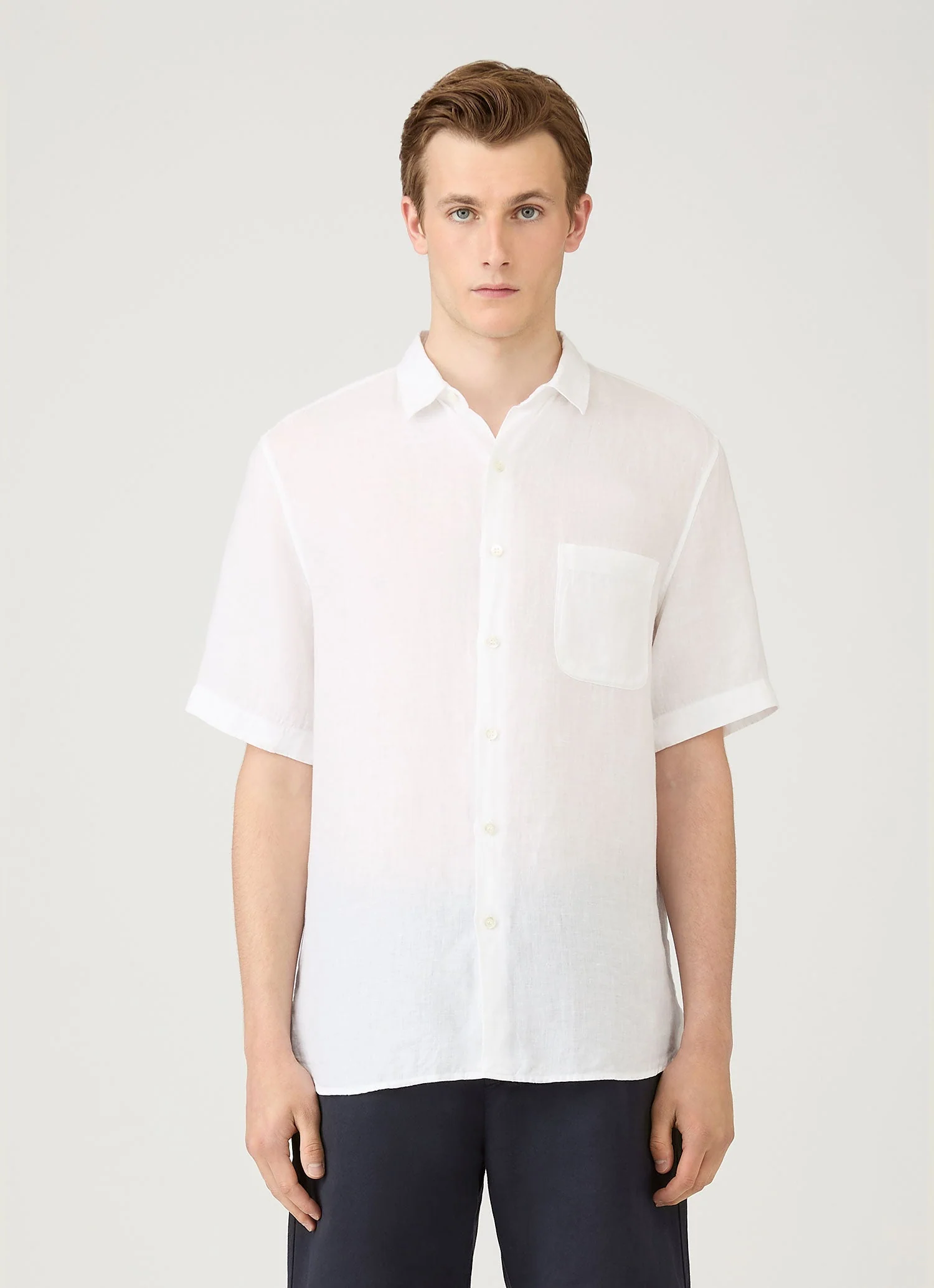 Men's Short Sleeve Linen Shirt in White - Image 2