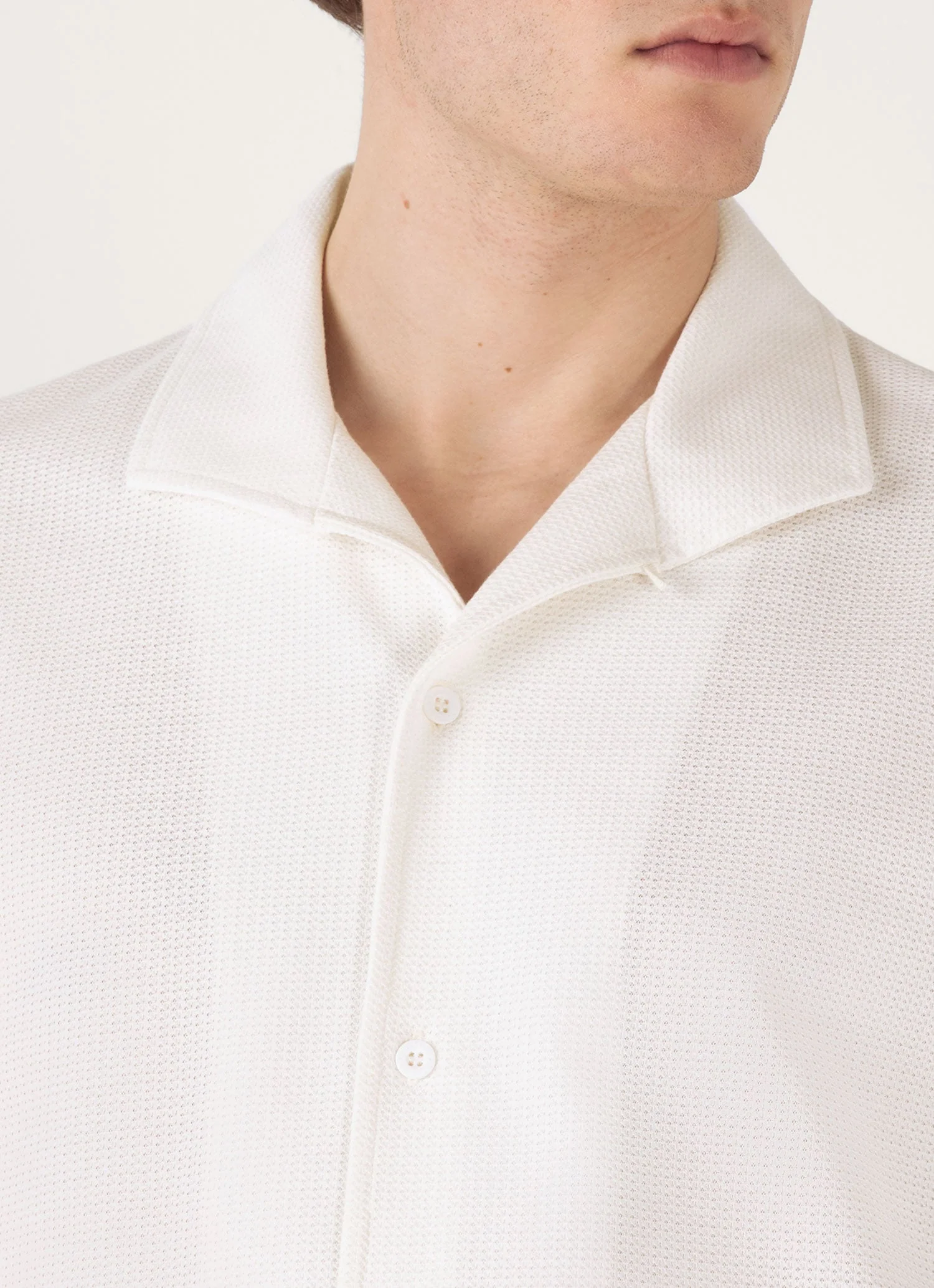 Men's Short Sleeve Textured Jersey Shirt in Ecru - Image 6