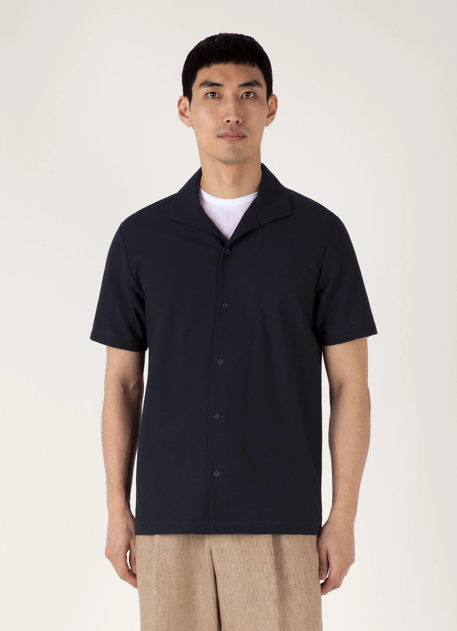 Men's Short Sleeve Textured Jersey Shirt in Midnight Navy - Image 2
