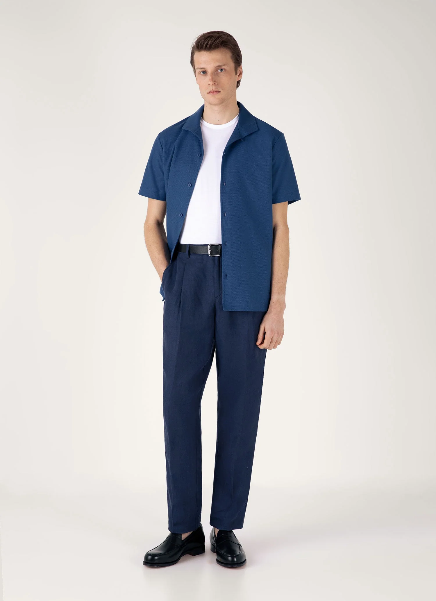Men's Short Sleeve Textured Jersey Shirt in Soft Denim - Image 3