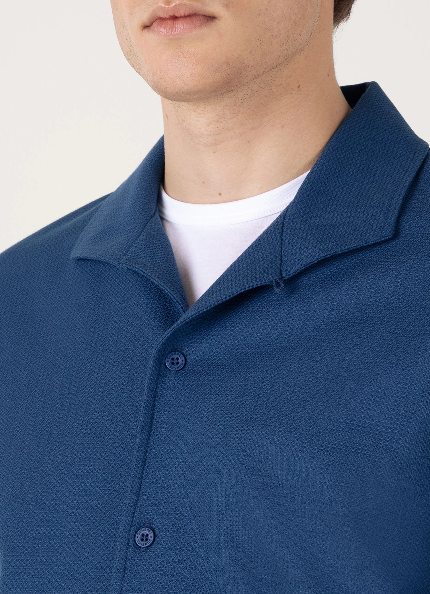 Men's Short Sleeve Textured Jersey Shirt in Soft Denim - Image 6