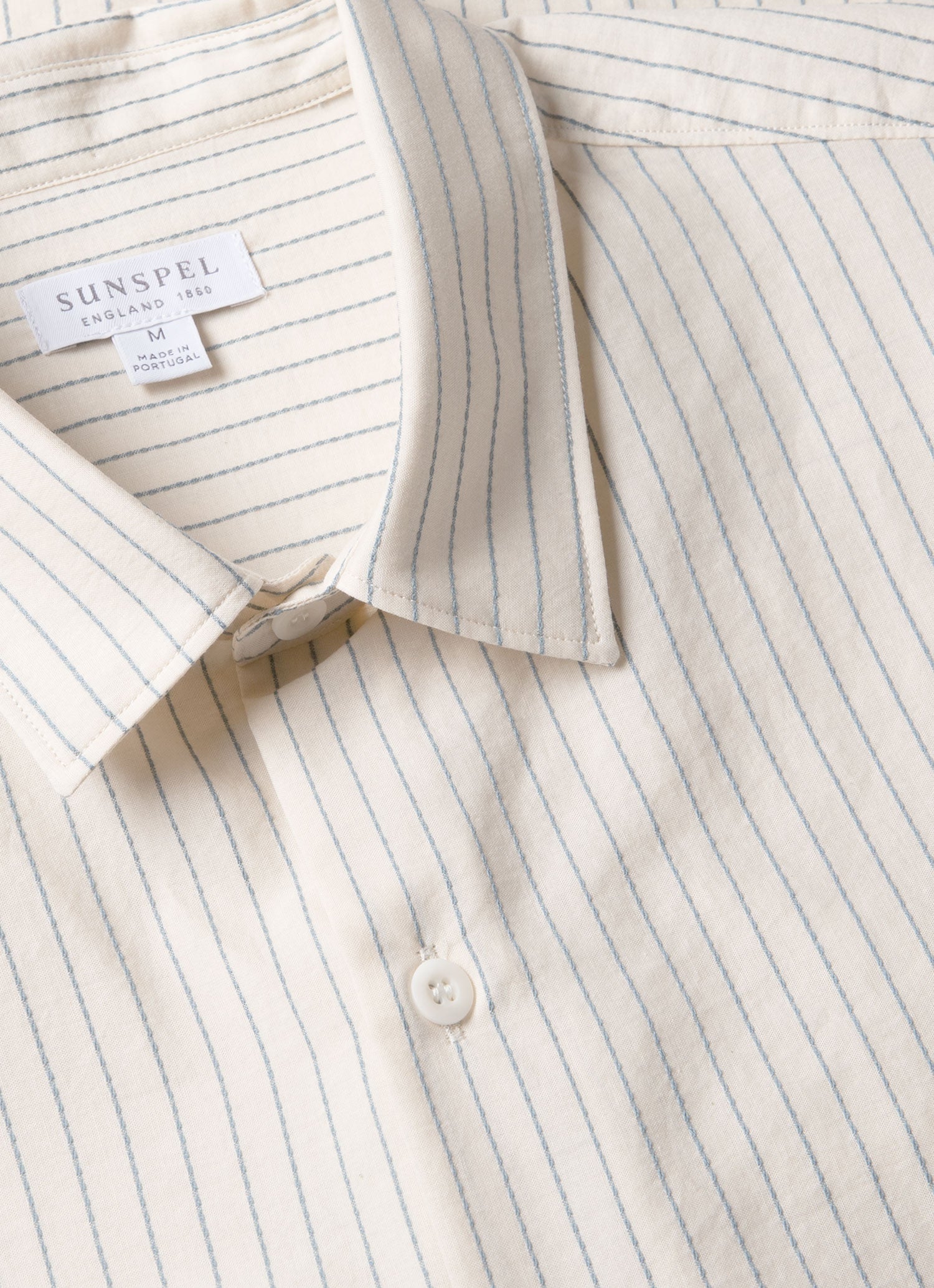 Men's Short Sleeve Vintage Stripe Shirt in Vintage Blue/Ecru - Image 4
