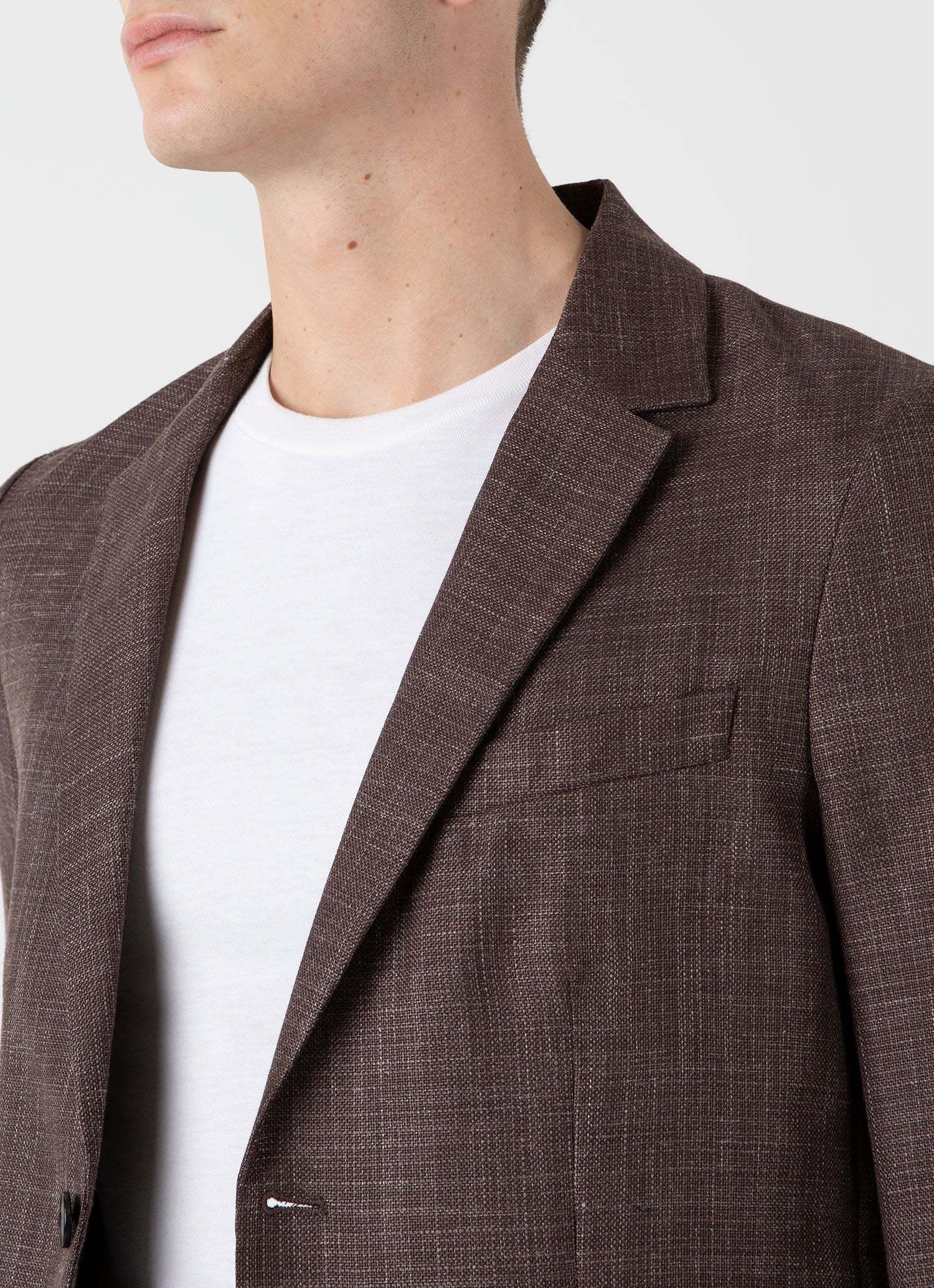 Men's Silk Linen Wool Blazer in Dark Sand - Image 6