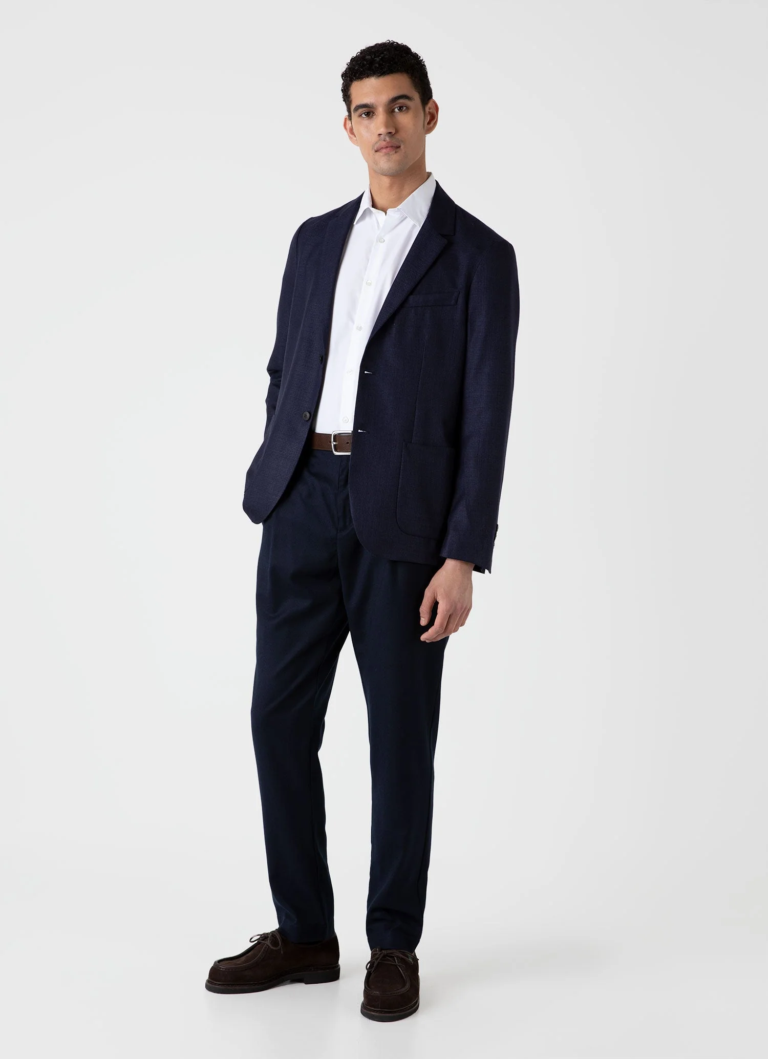 Men's Silk Linen Wool Blazer in Navy - Image 3