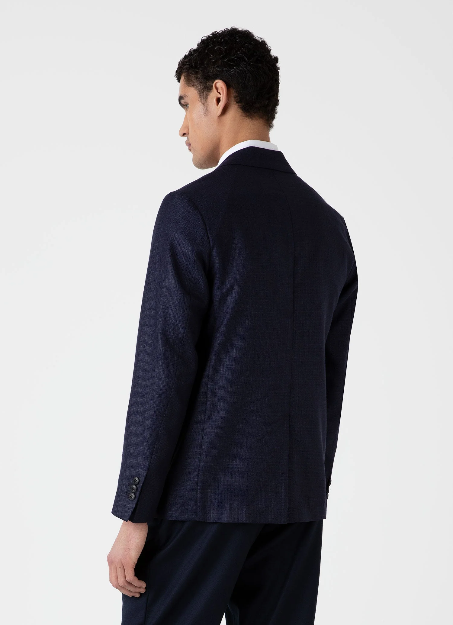 Men's Silk Linen Wool Blazer in Navy - Image 5