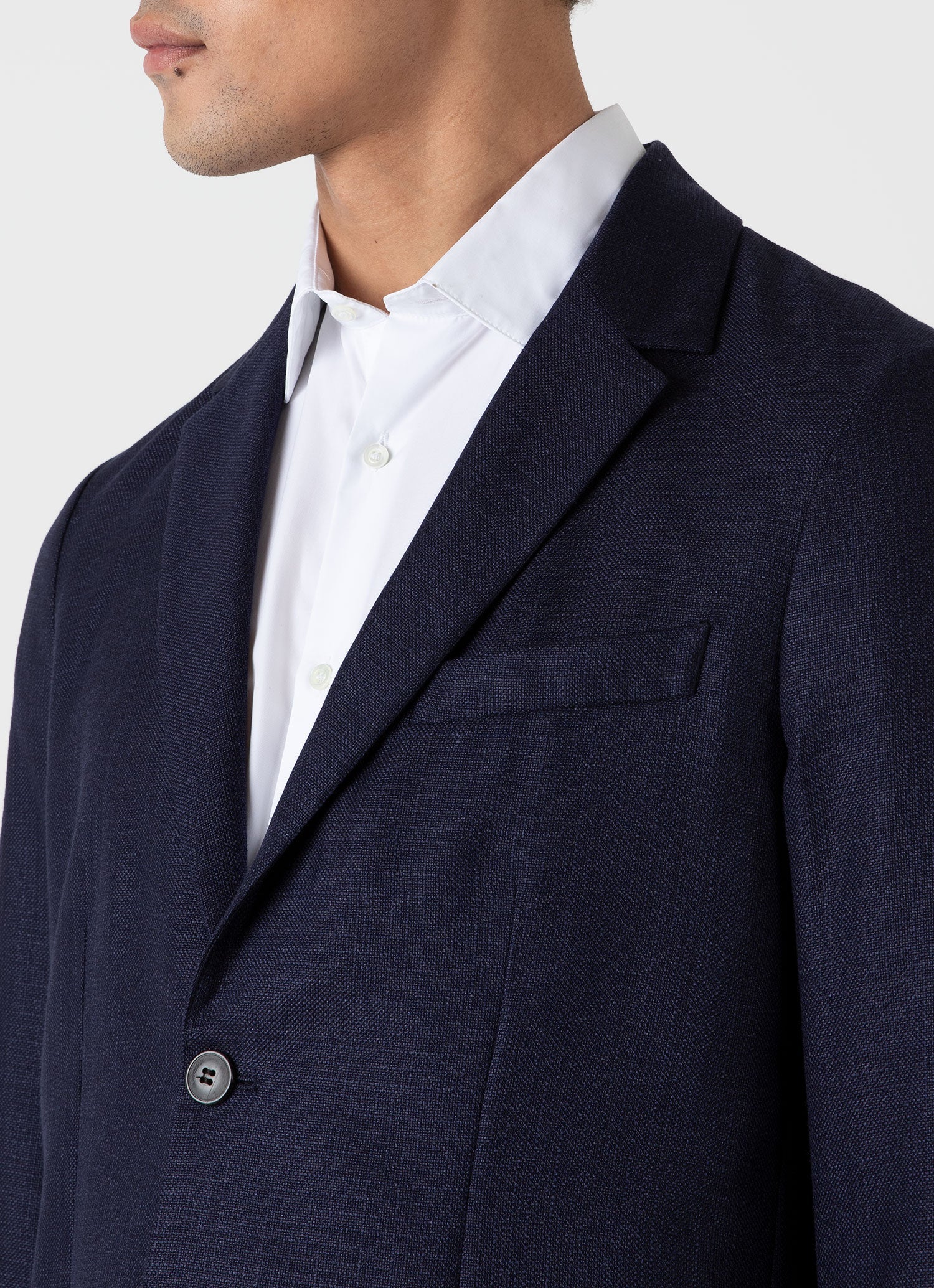 Men's Silk Linen Wool Blazer in Navy - Image 6