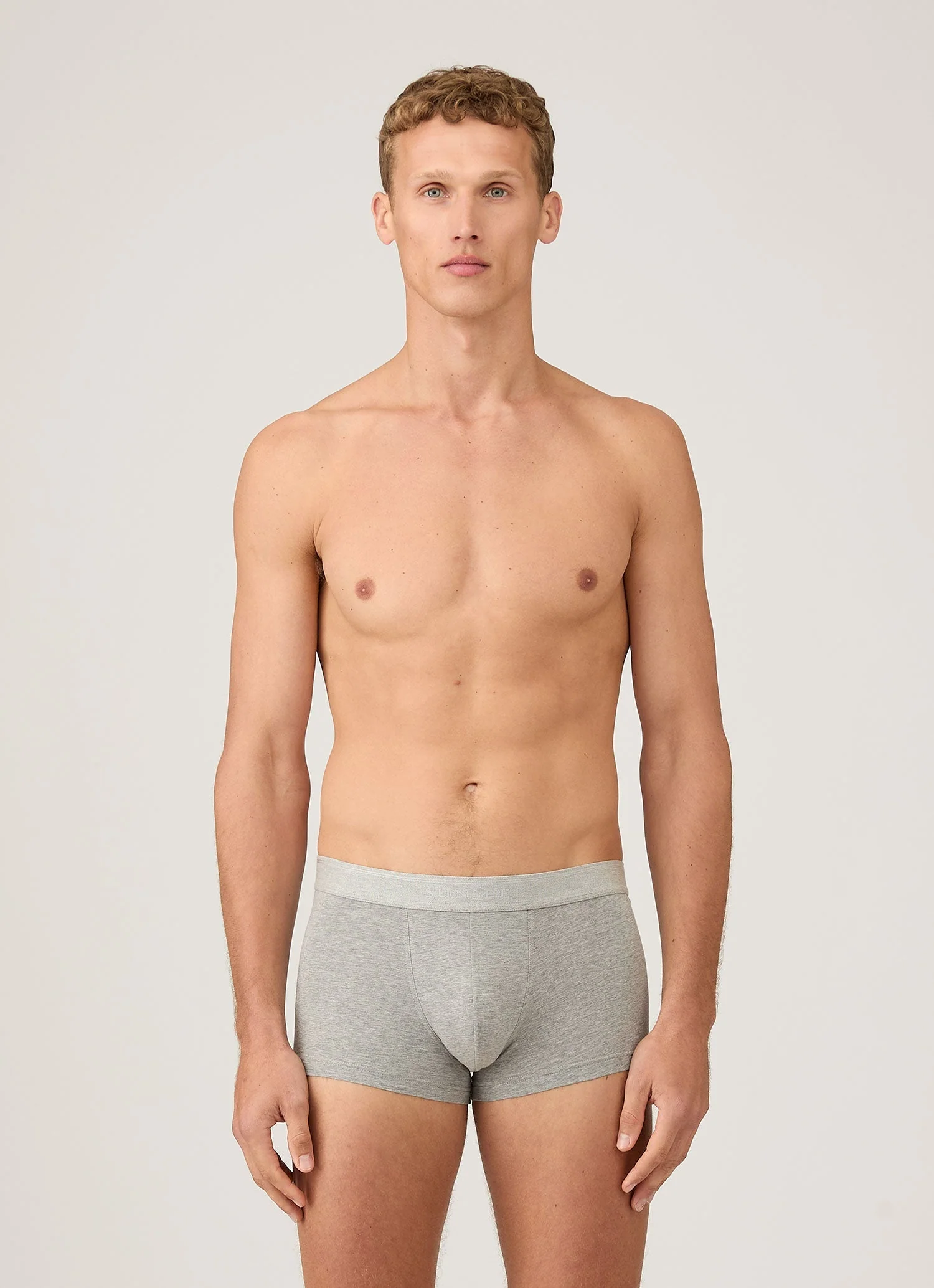 Men's Stretch Cotton Trunks in Grey Melange - Image 2
