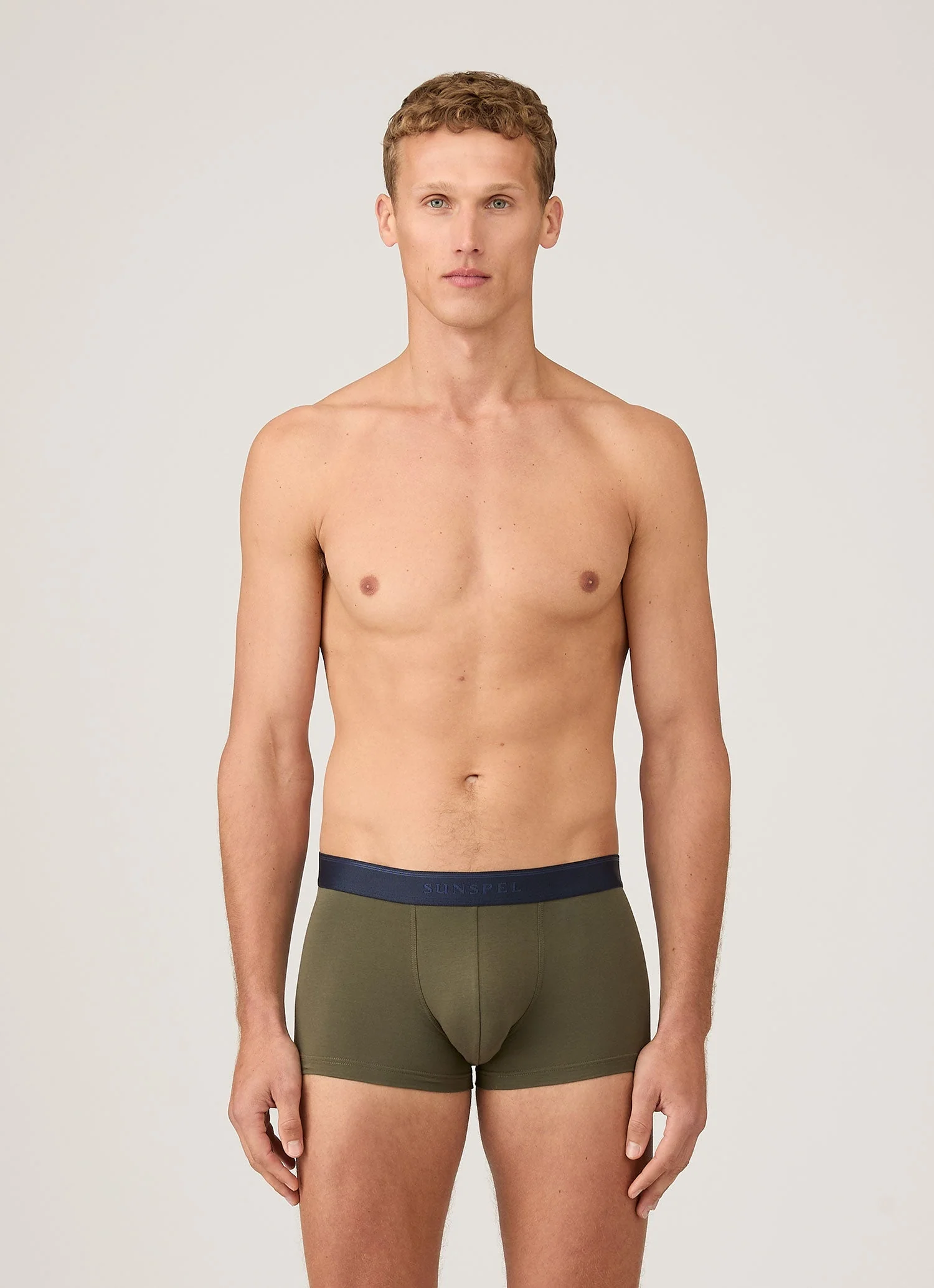 Men's Stretch Cotton Trunks in Khaki - Image 2