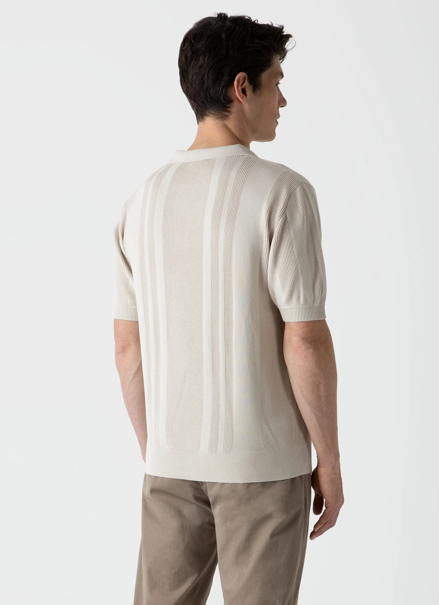 Men's Rib Knit Polo Shirt in Beige - Image 4