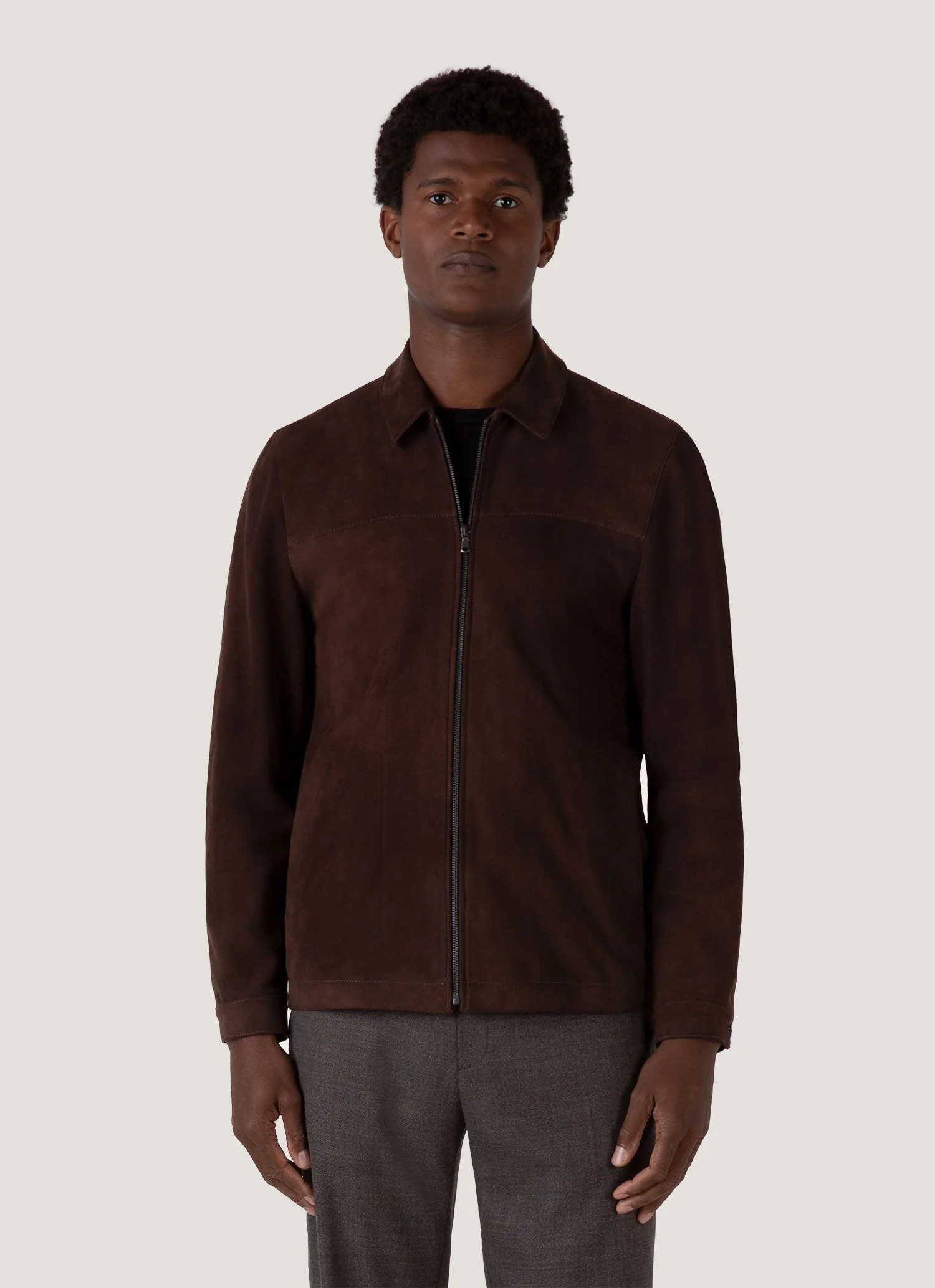 Men's Suede Harrington Jacket in Cocoa - Image 2