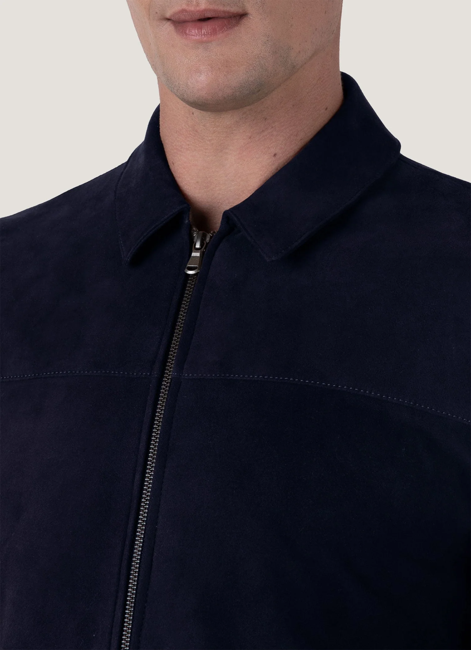 Men's Suede Harrington Jacket in Navy - Image 5