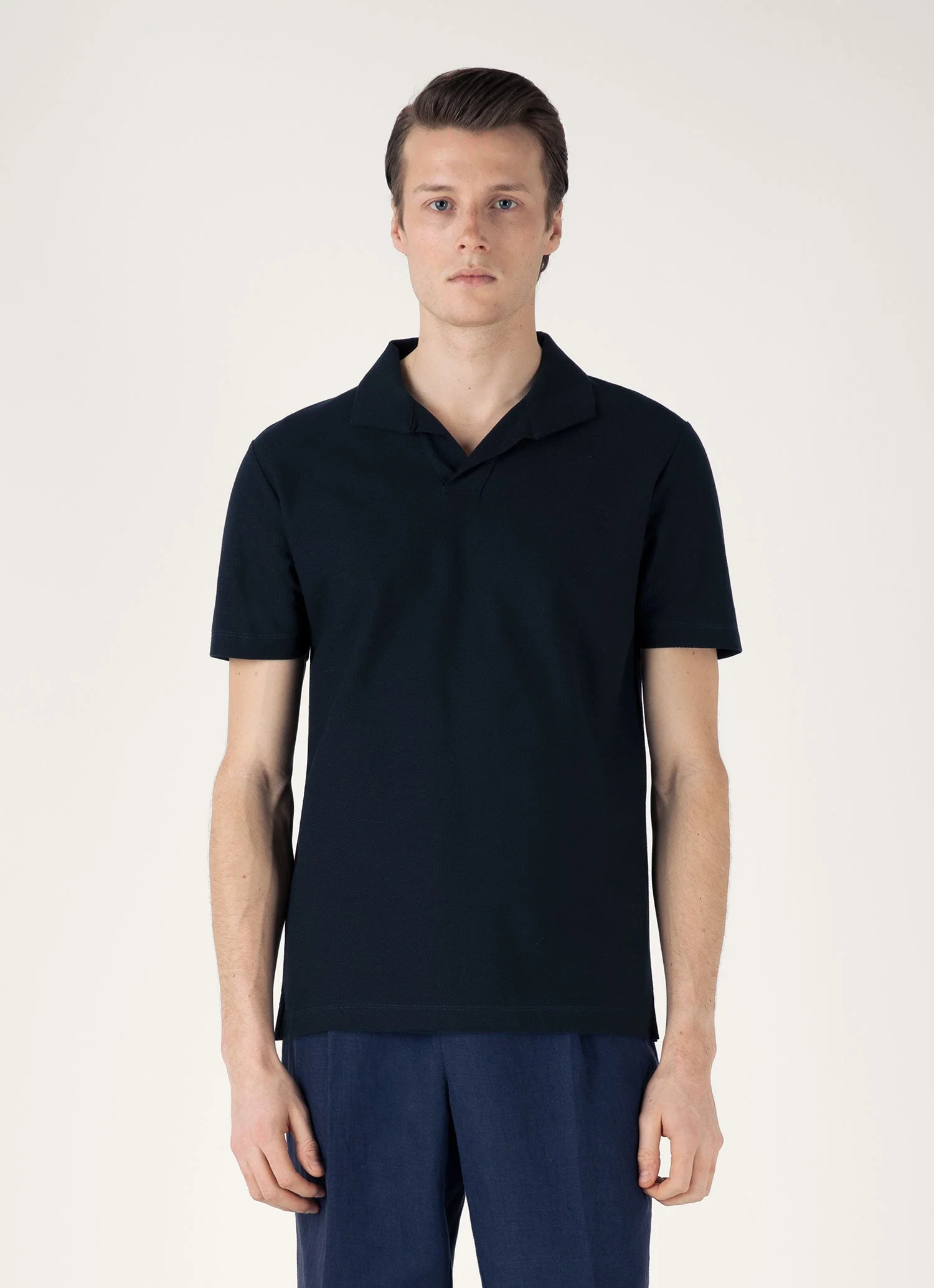 Men's Textured Jersey Polo Shirt in Midnight Navy - Image 2