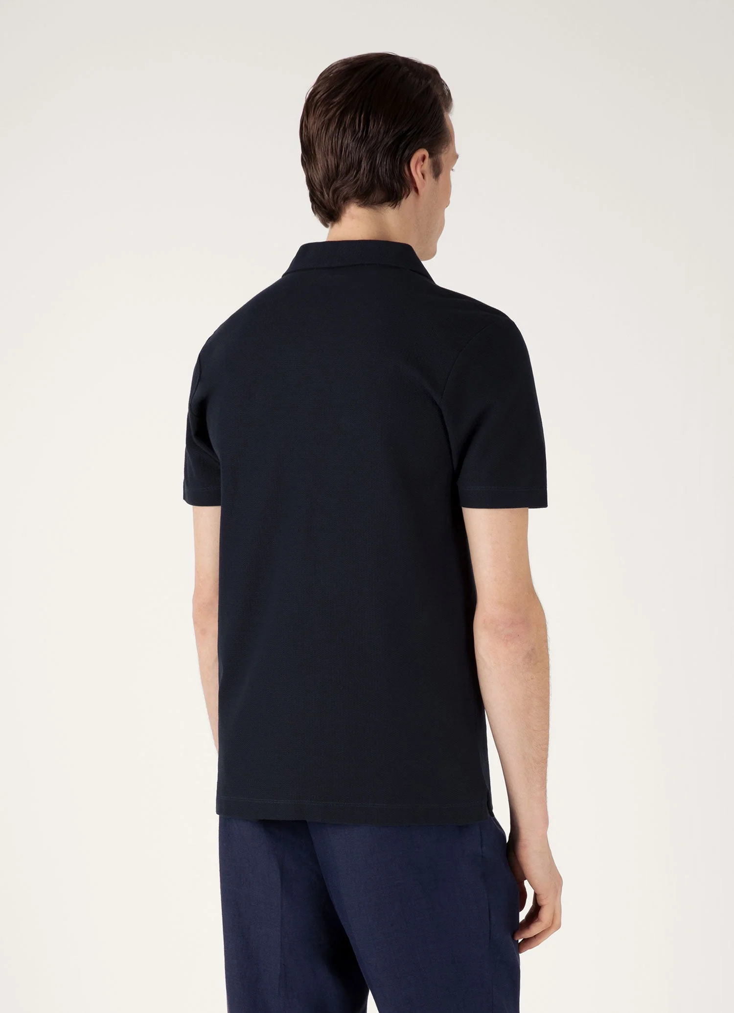 Men's Textured Jersey Polo Shirt in Midnight Navy - Image 5