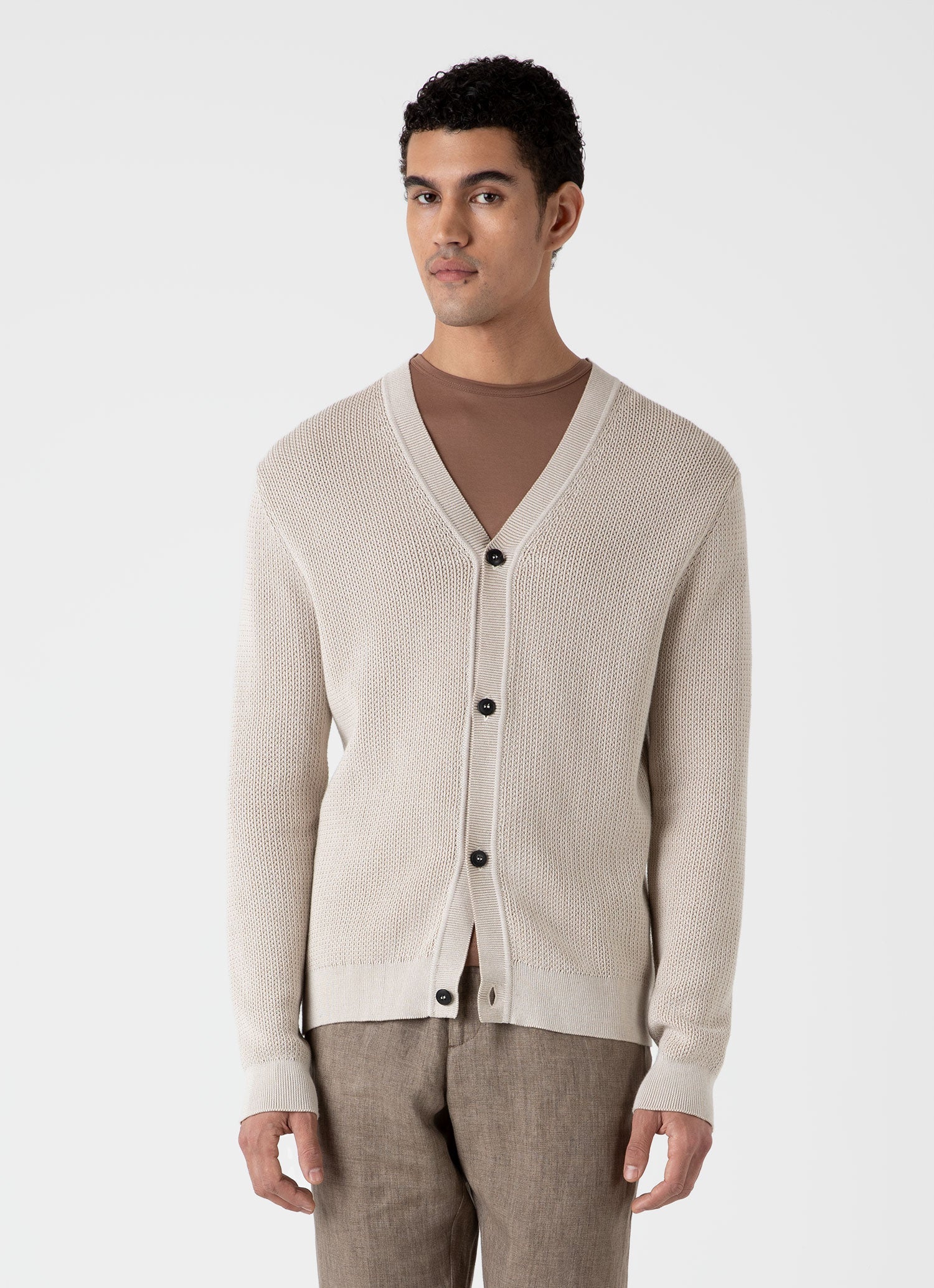 Men's Textured Knit Cardigan in Ecru - Image 2