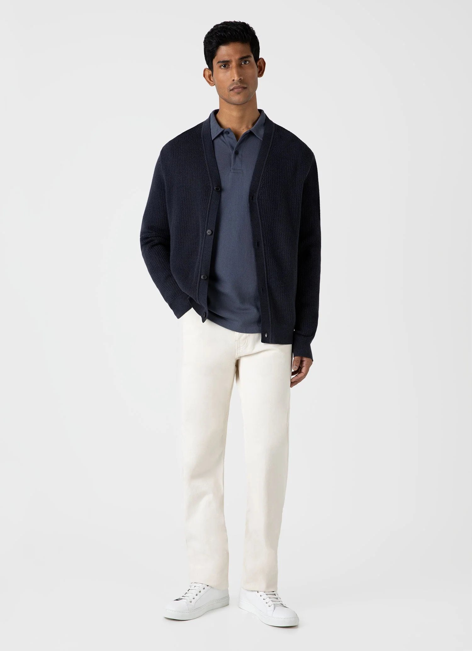 Men's Textured Knit Cardigan in Navy - Image 3