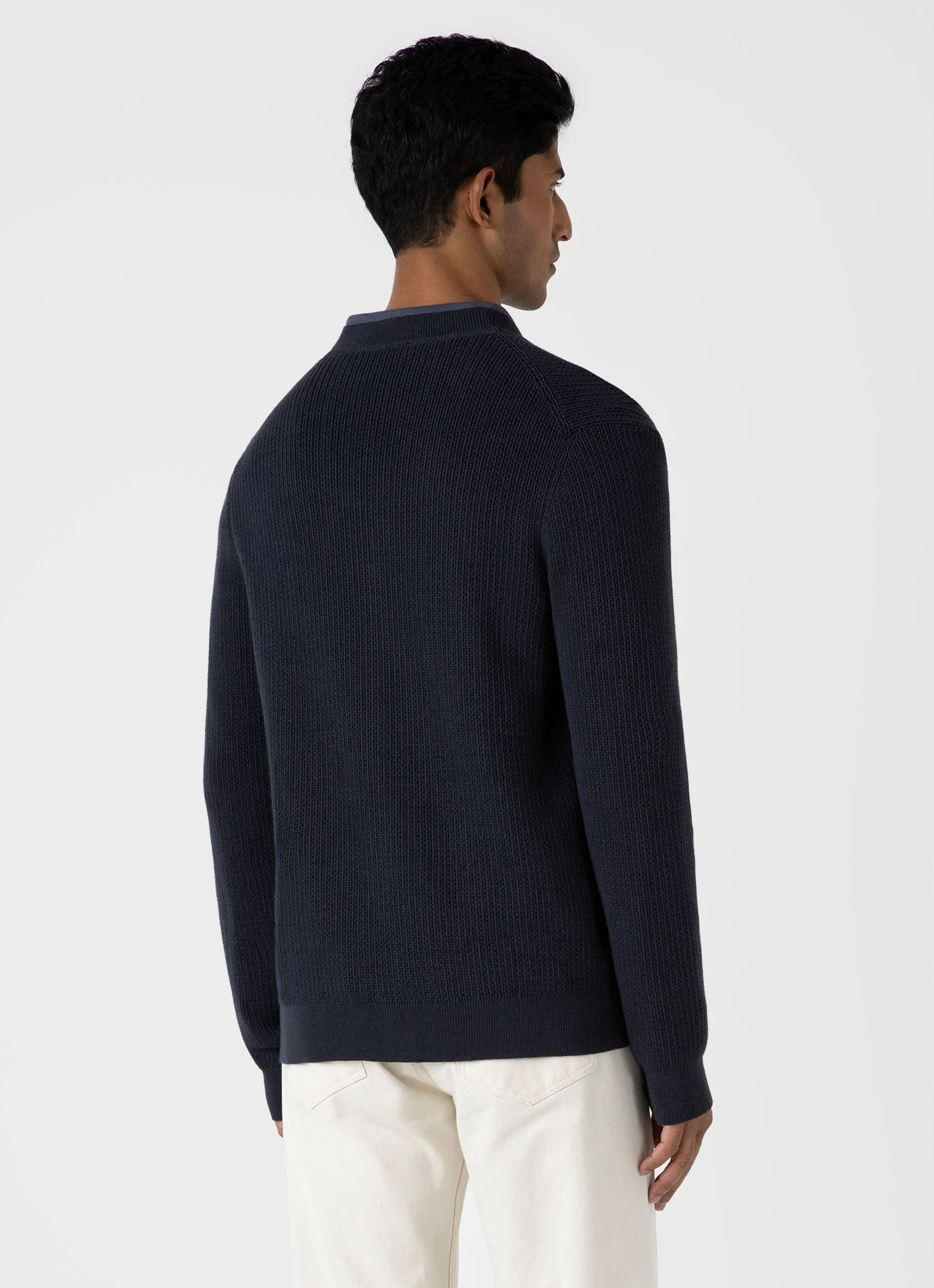 Men's Textured Knit Cardigan in Navy - Image 5