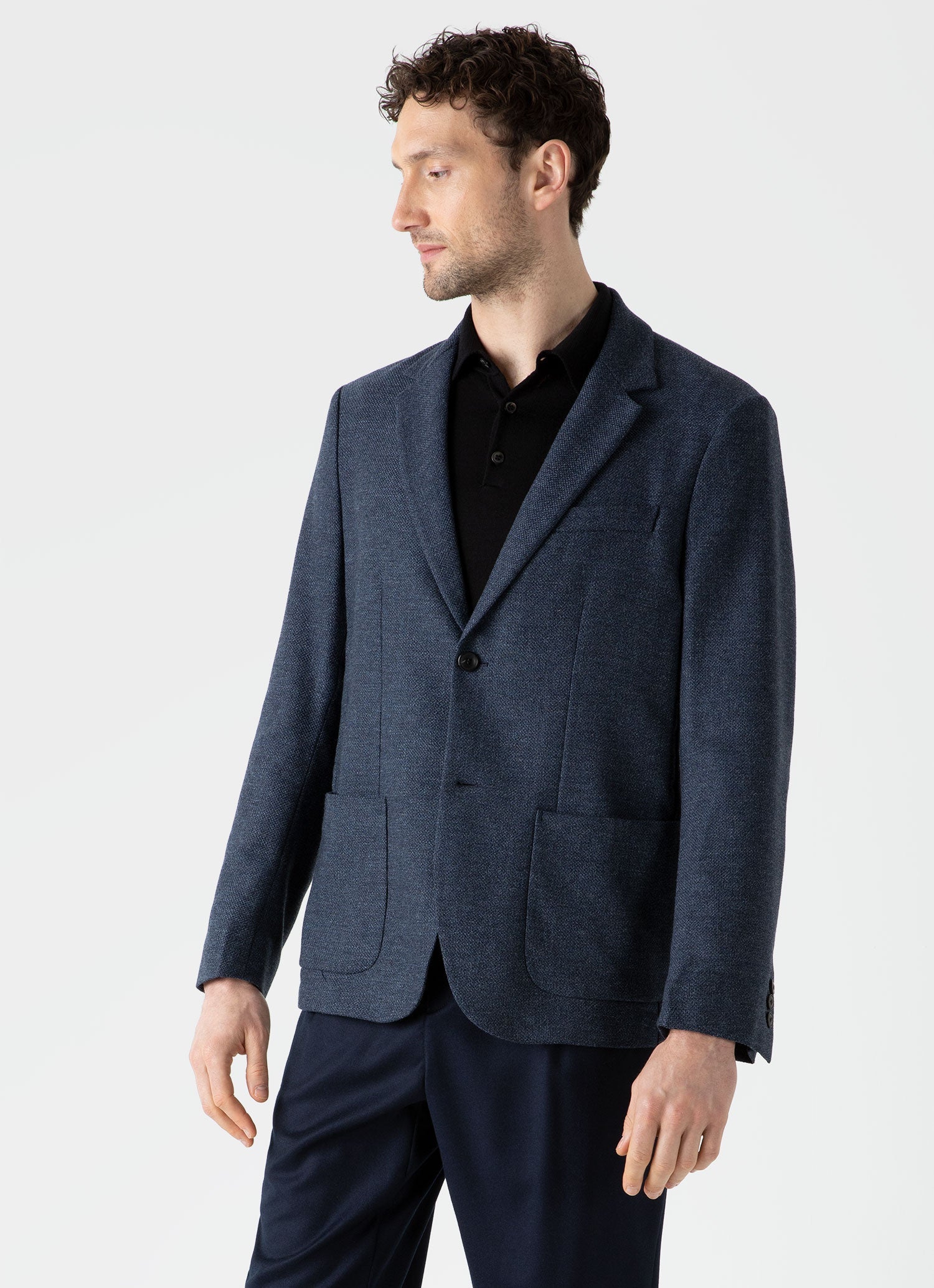 Men's Textured Wool Blazer in Blue Melange - Image 2