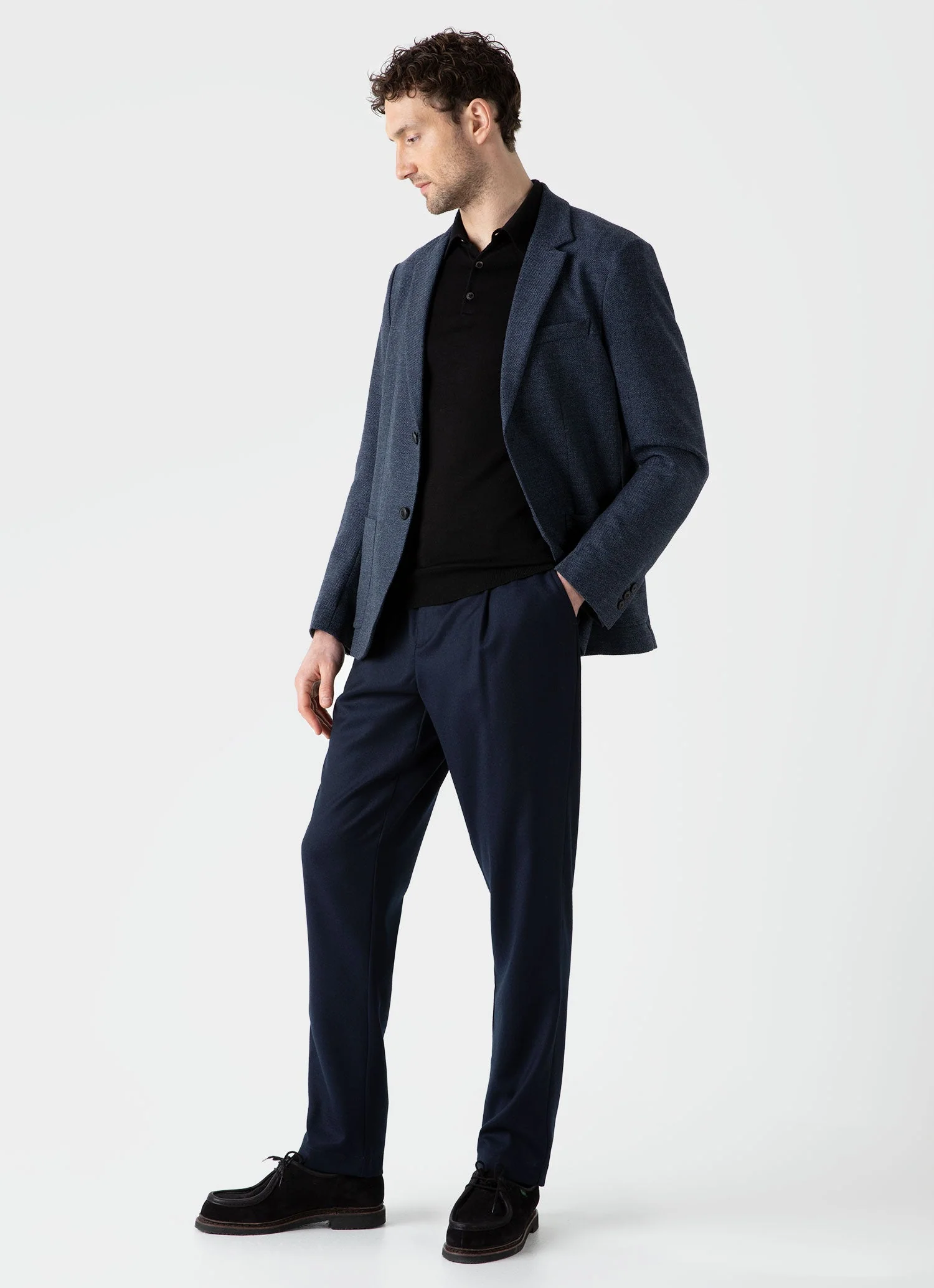 Men's Textured Wool Blazer in Blue Melange - Image 3