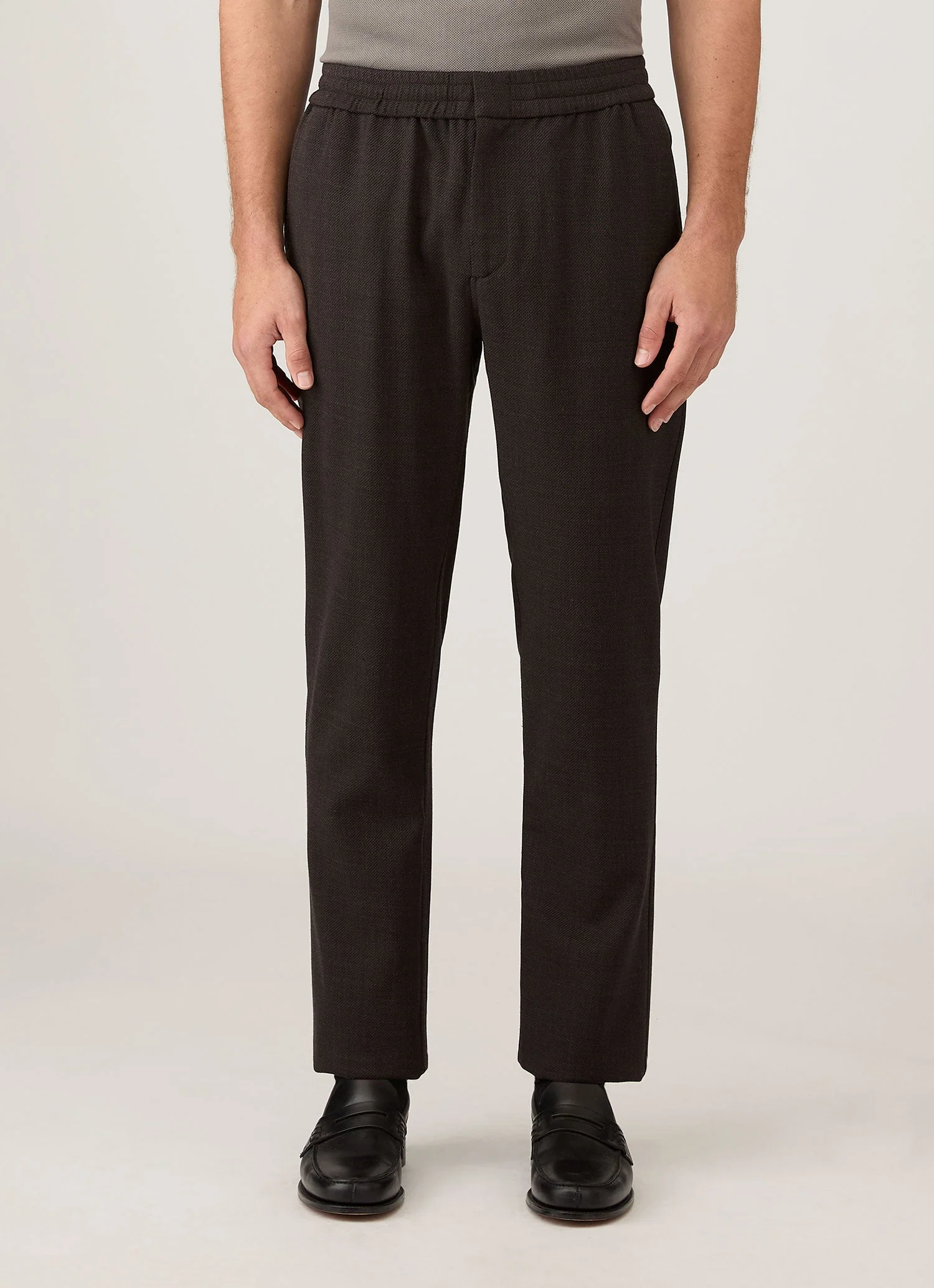 Men's Textured Wool Drawstring Trouser in Truffle - Image 2